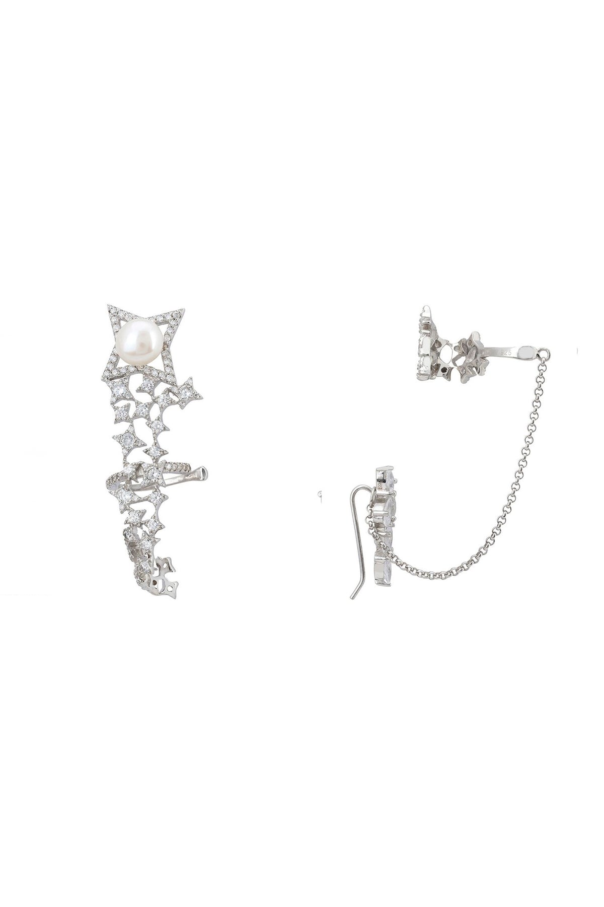 Diamond stars asymmetrical ear climbers.