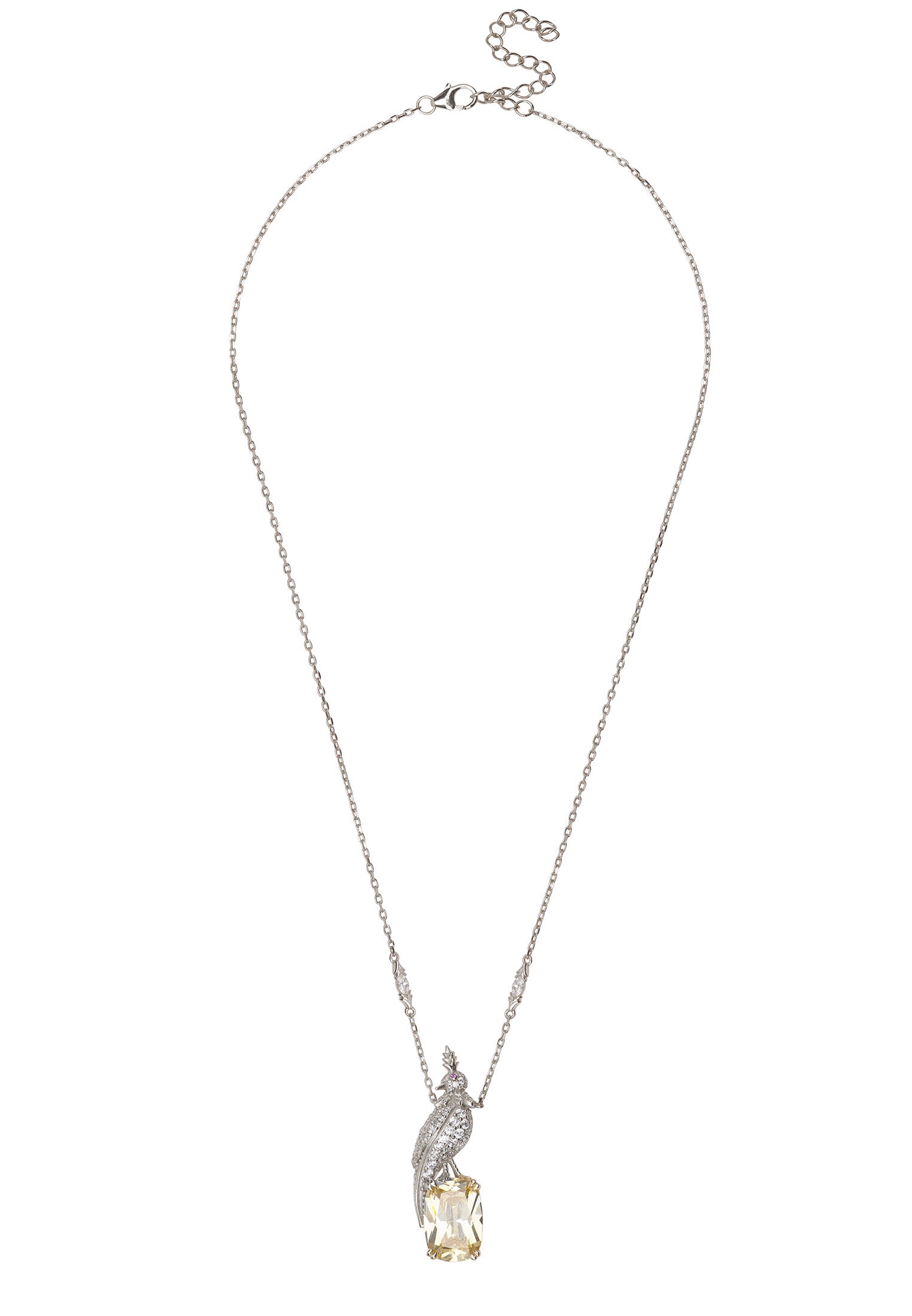 Crested Love Bird Pendant Necklace Yellow Topaz Silver