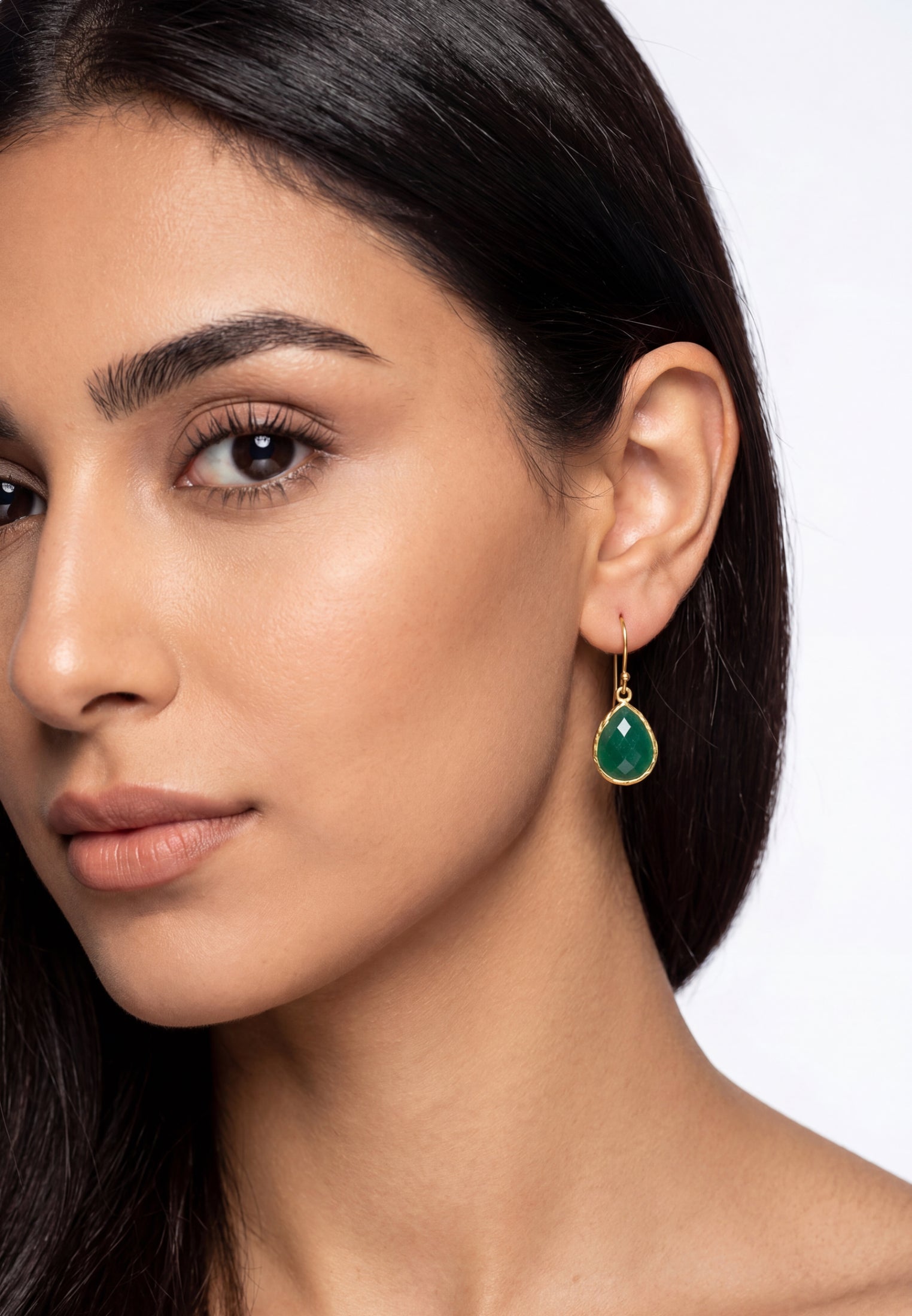Petite Drop Earrings Green Onyx Gold