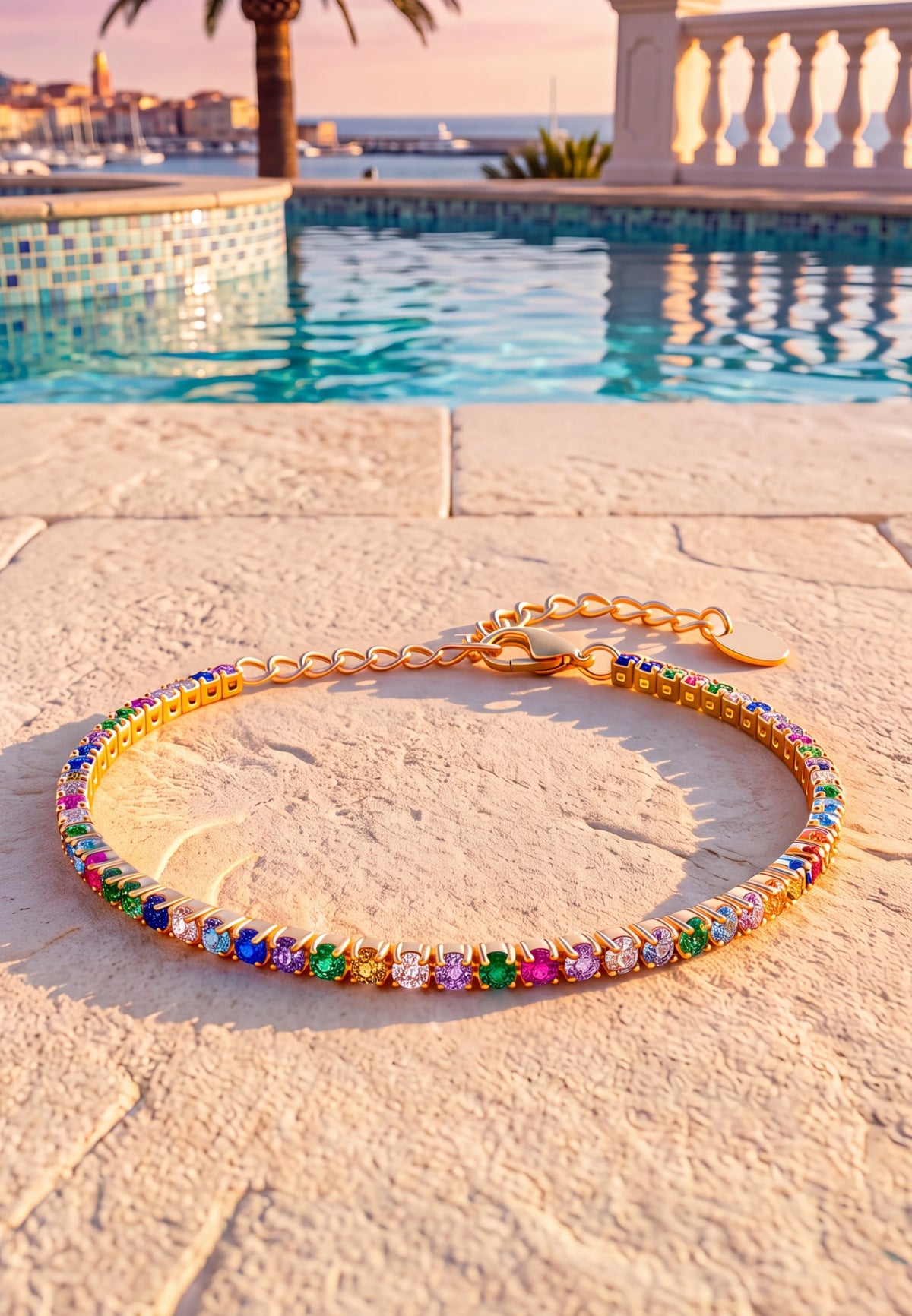 Bracelet tennis Vibrant Zircon cubique arc-en-ciel Doré