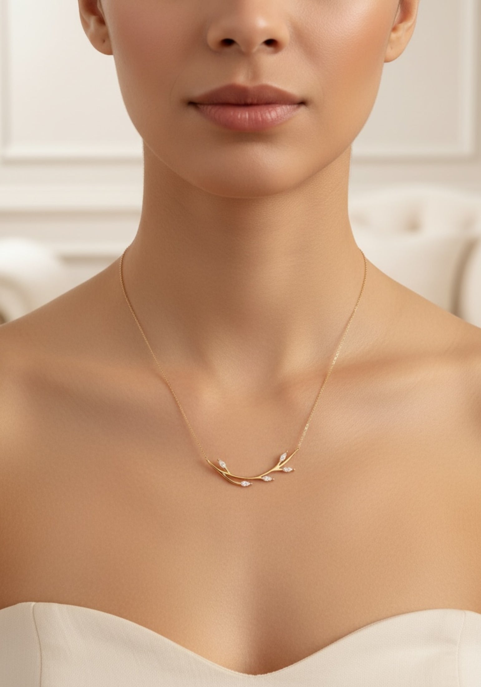 Solid 14k Gold Blooming Branch Necklace