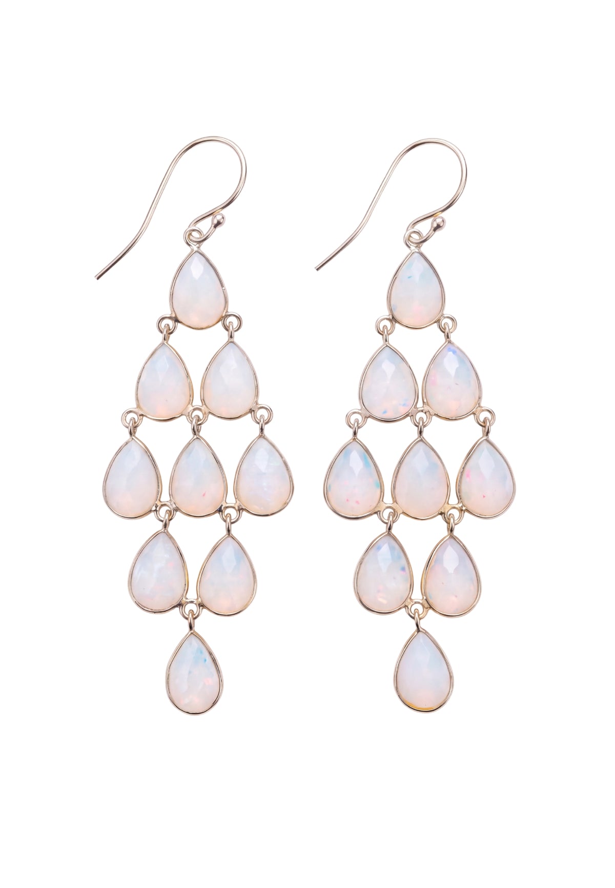 Erviola Gemstone Cascade Earrings Silver Opal