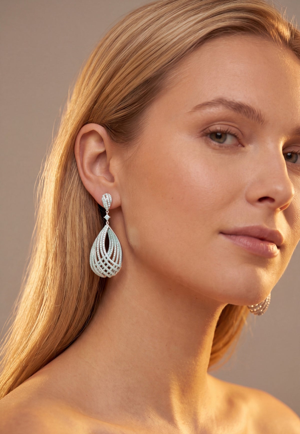 Vortex Teardrop Earrings Light Aquamarine Silver