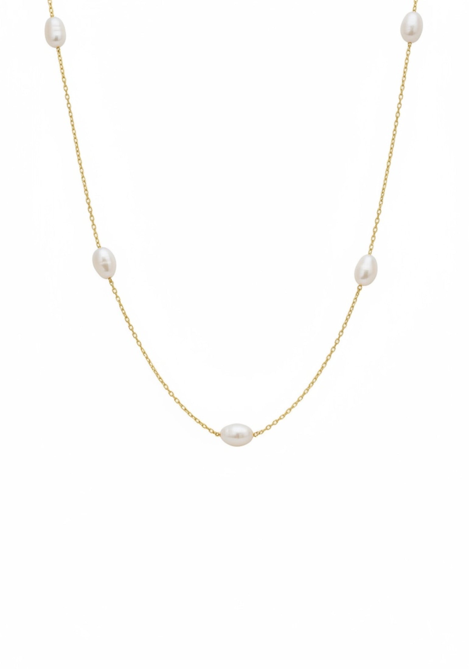 Solid 14k Gold Natural Spaced Pearl Necklace