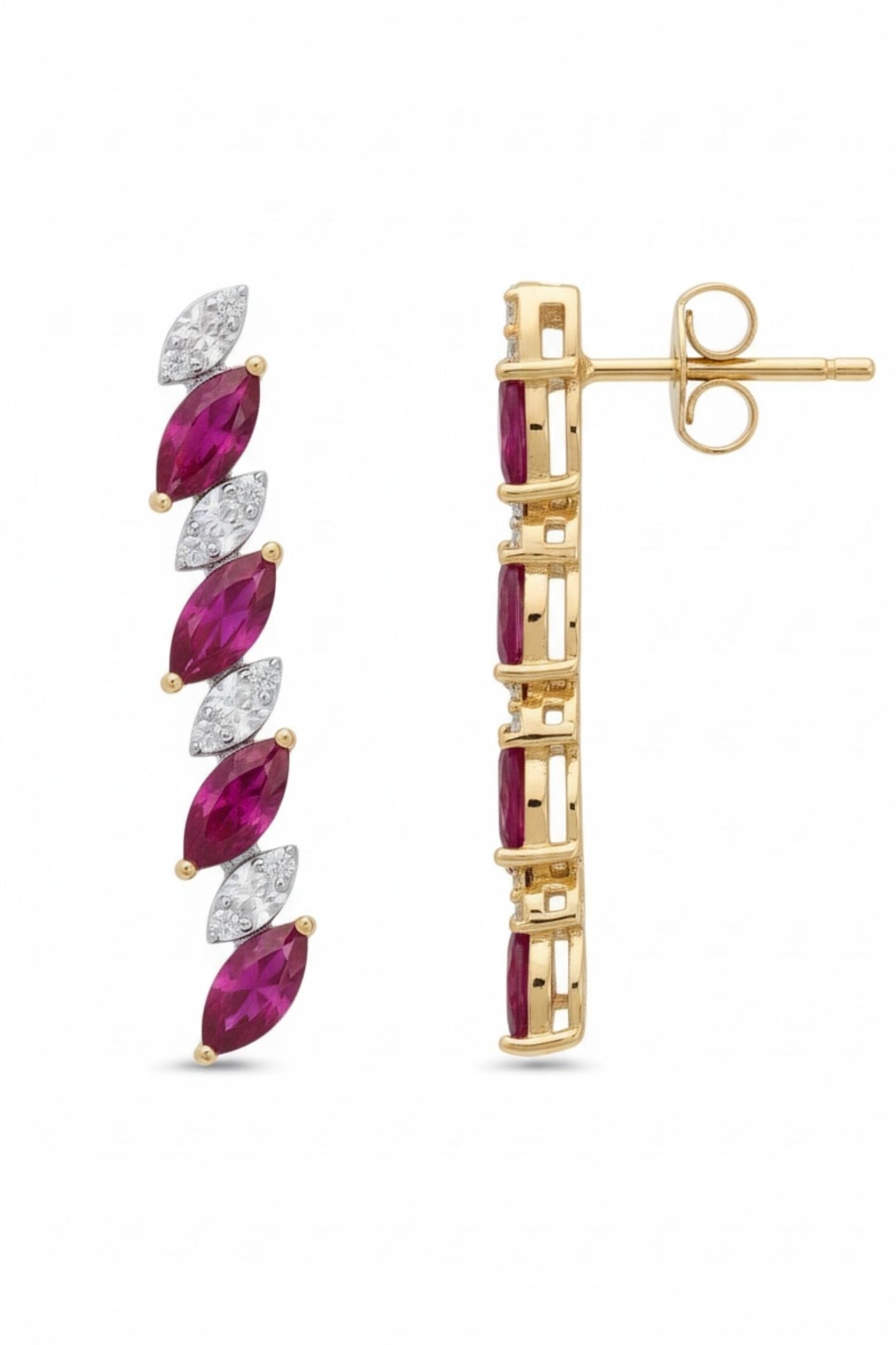Side view showing the butterfly back and stone setting.