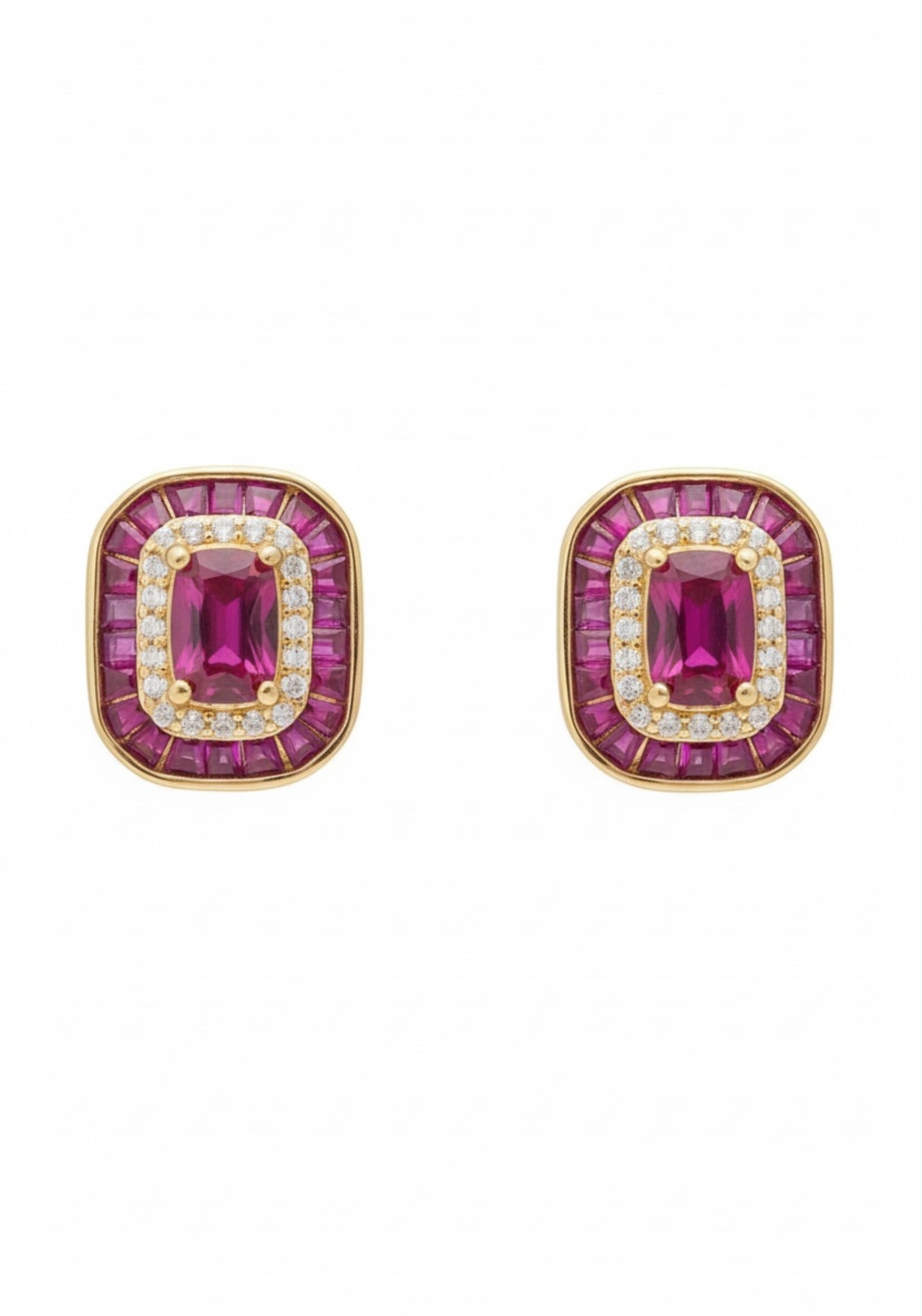 Diamond and ruby gold stud earrings.