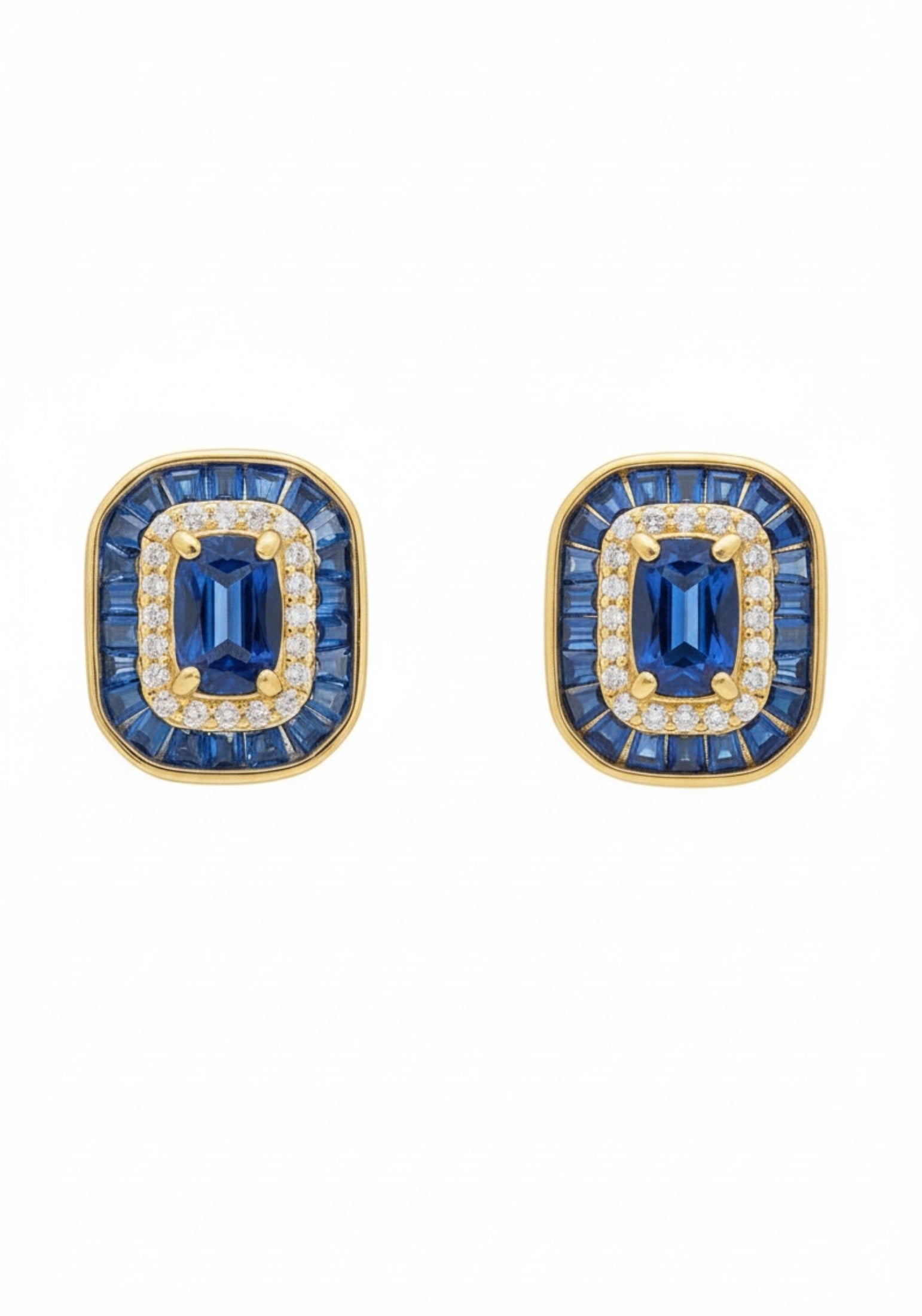Diamond and sapphire gold stud earrings.