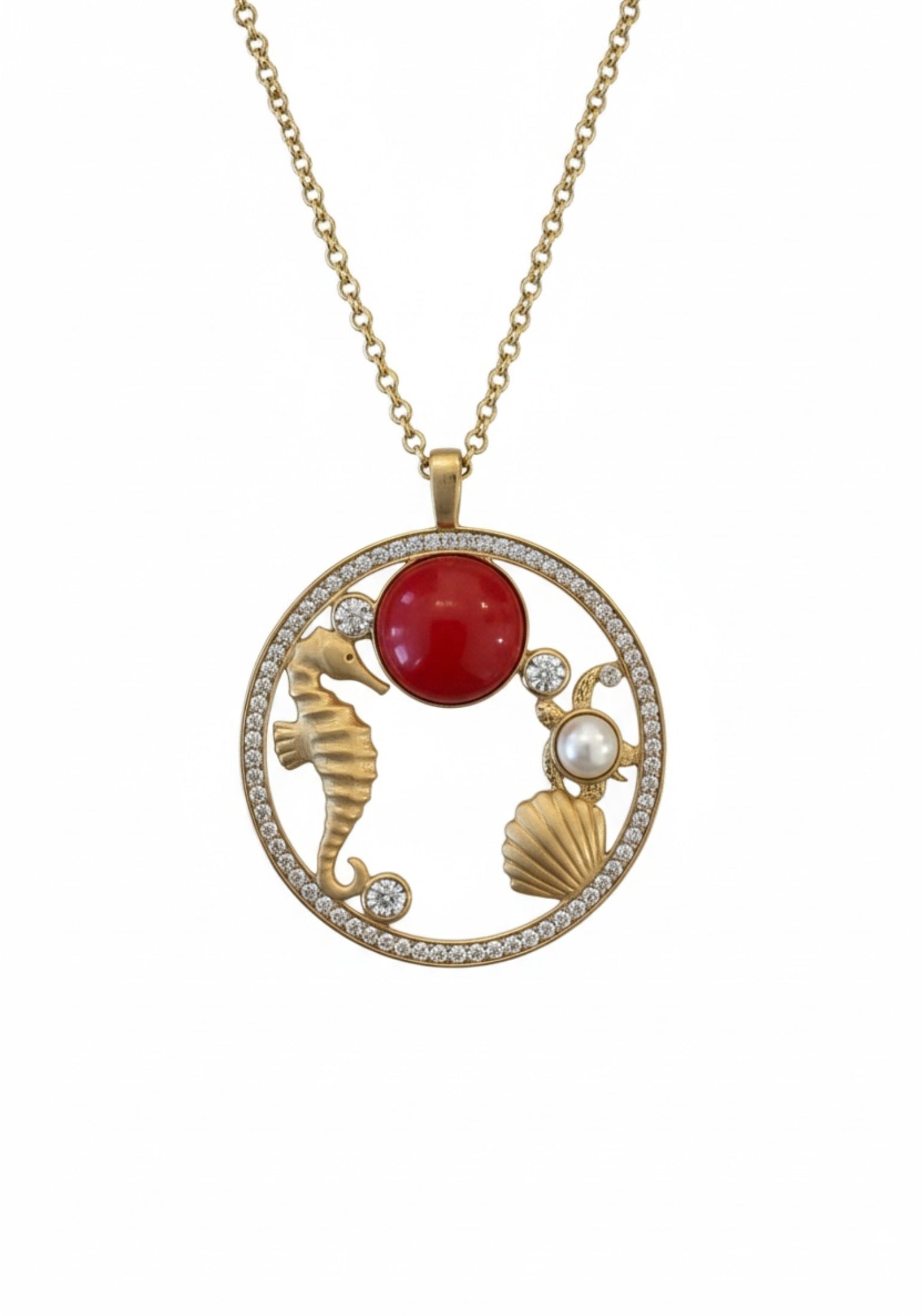 Oceanic Wonderland  Necklace Coral Gold