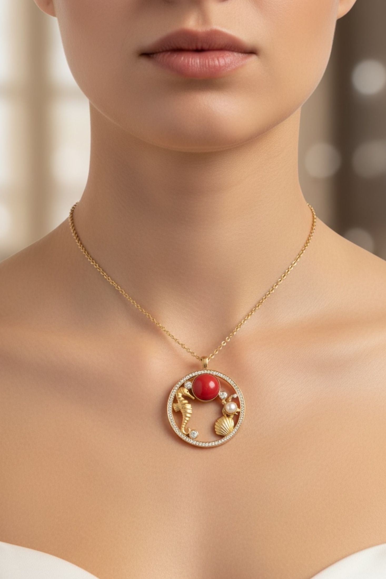 Worn by a model.
