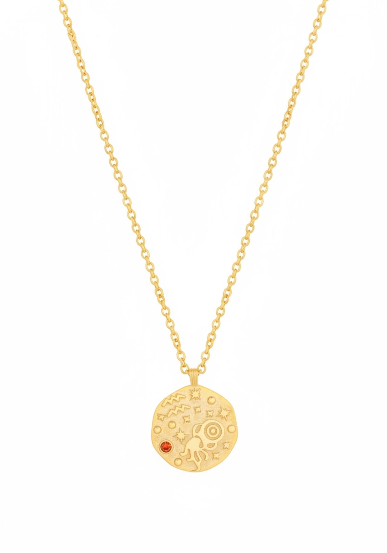 Zodiac Birthstone Talisman Necklace Aquarius Gold