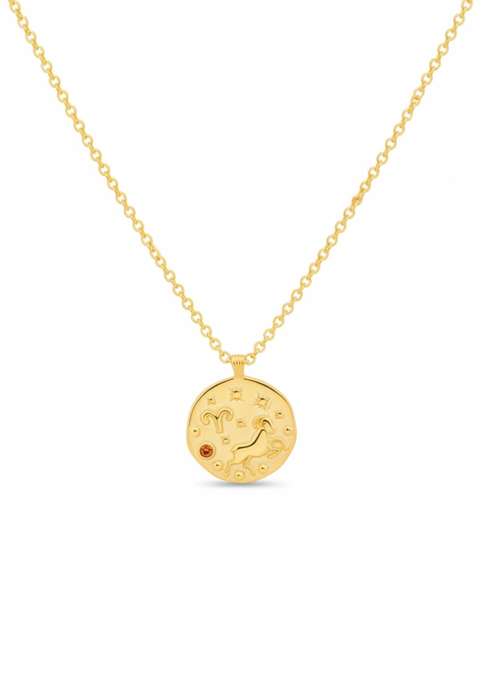 Zodiac Birthstone Talisman Necklace Aries Gold