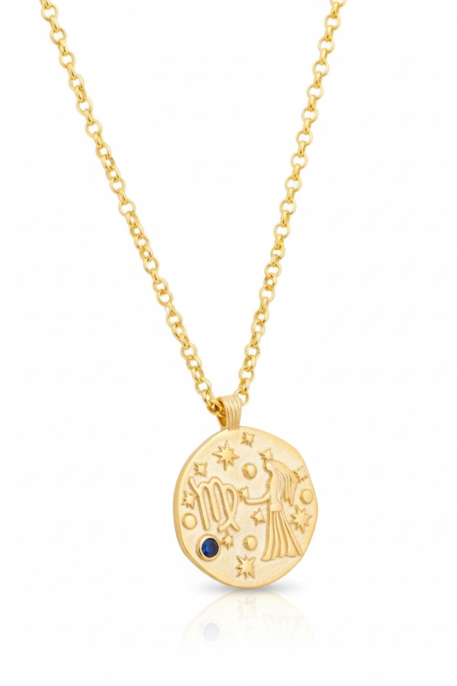 18k gold plated Virgo pendant necklace with its birthstone.