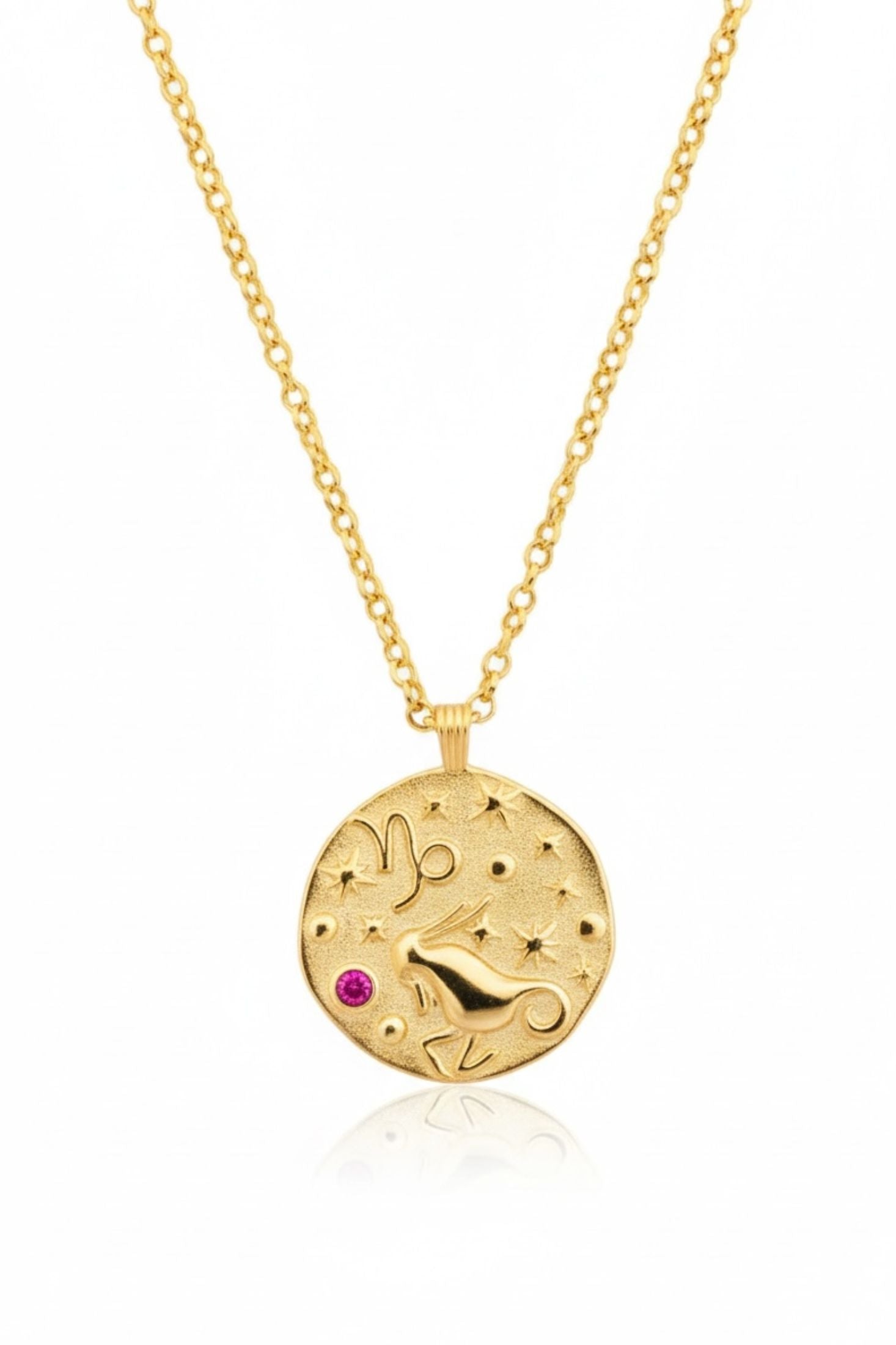 18k gold plated Capricorn pendant necklace with its birthstone.