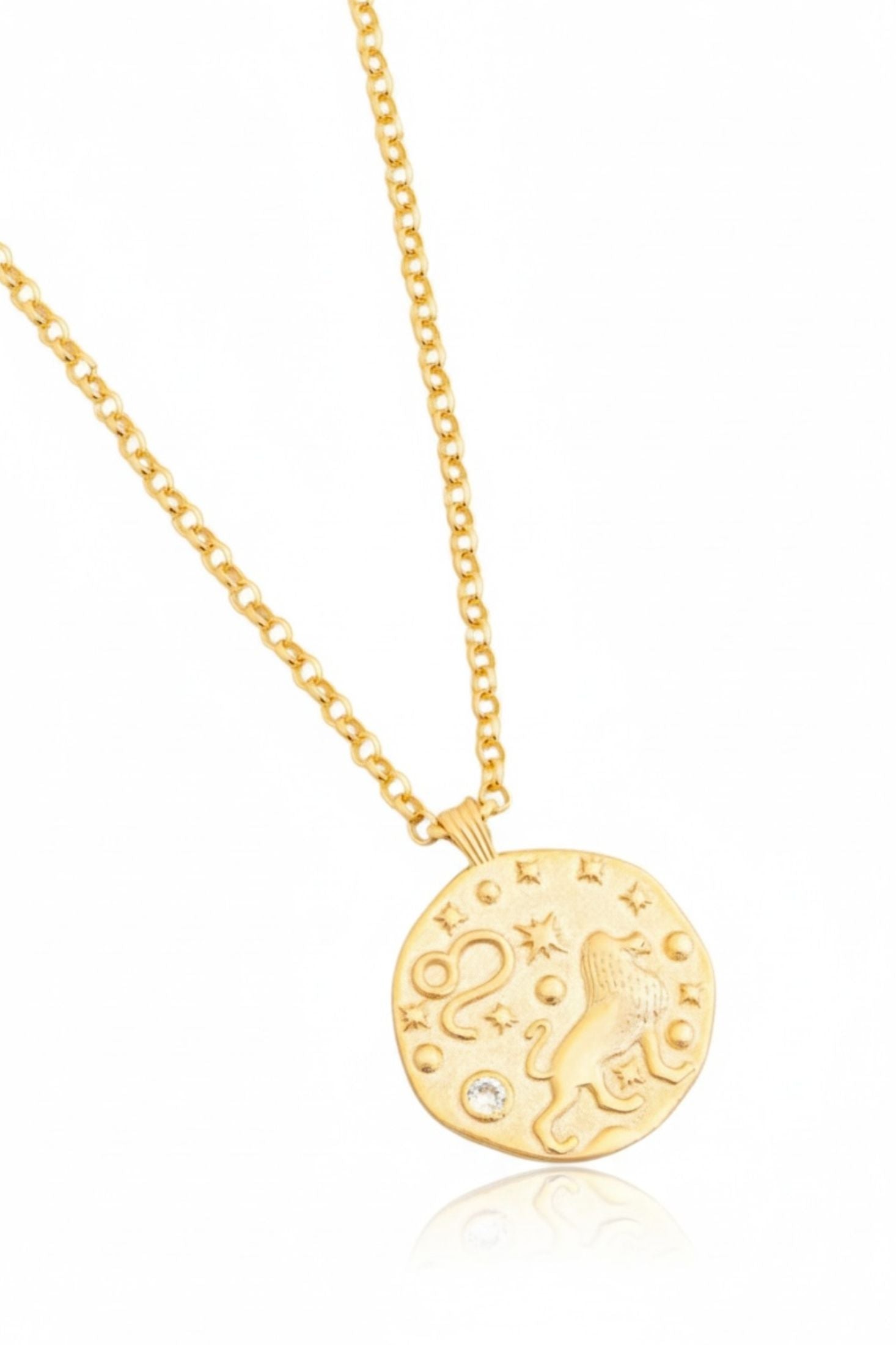 18k gold plated Leo pendant necklace with its birthstone.