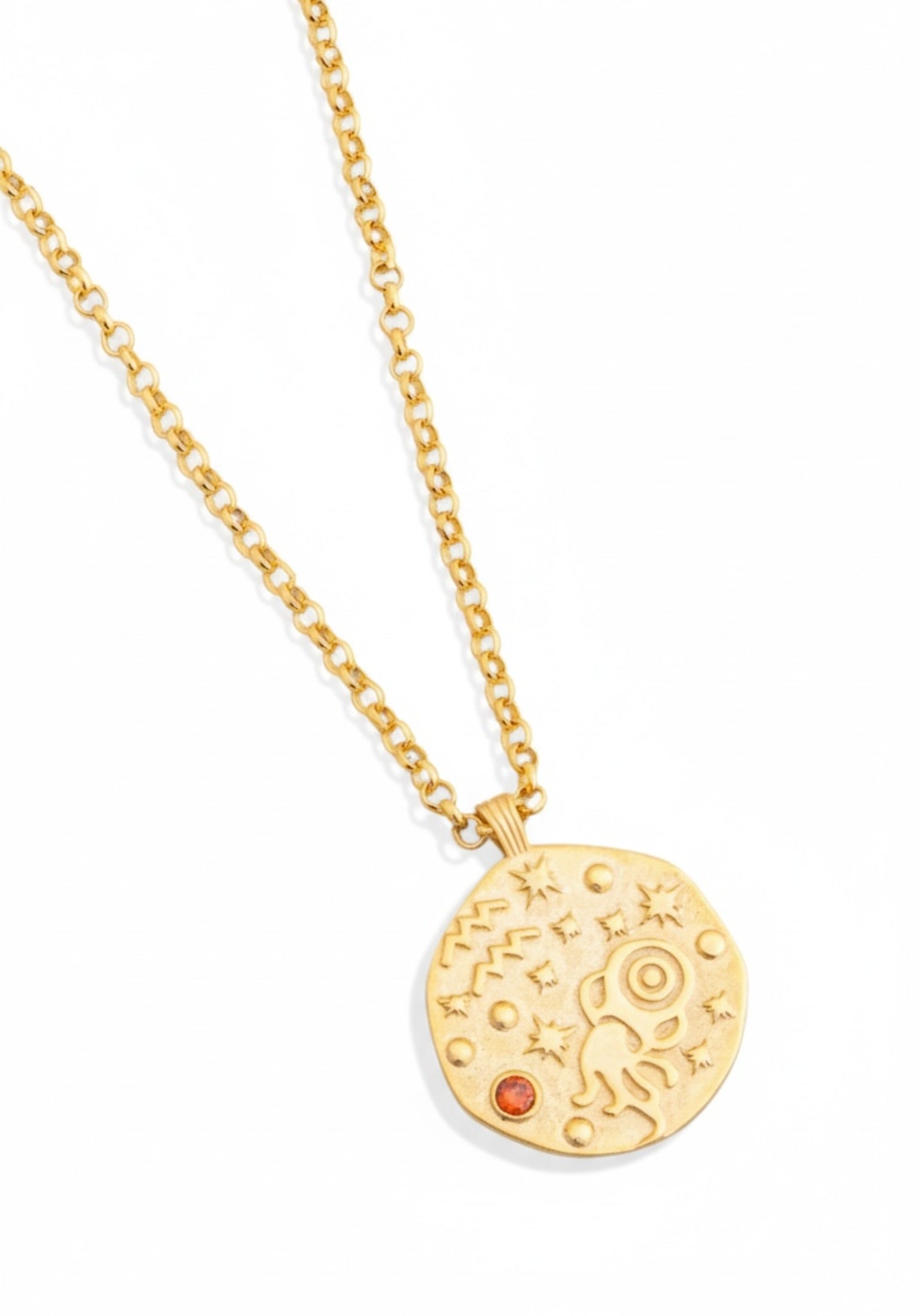 Zodiac Birthstone Talisman Necklace Aquarius Gold