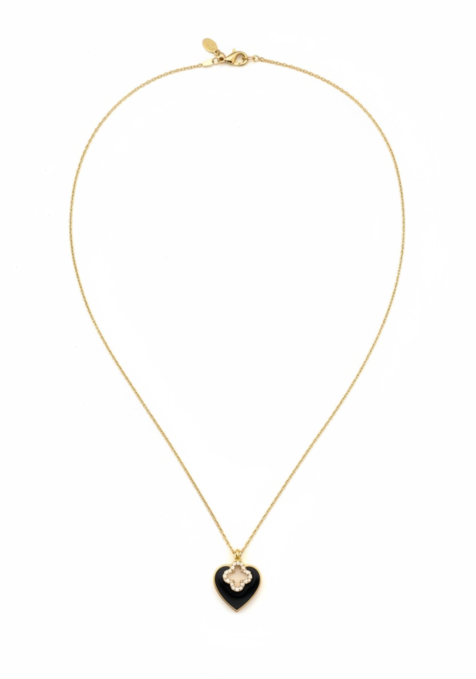 Heart Clover Necklace Gold Black