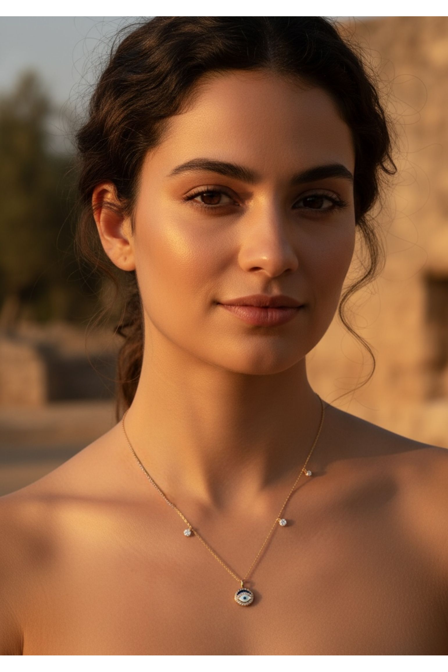 Evil Eye Enamel Necklace Gold