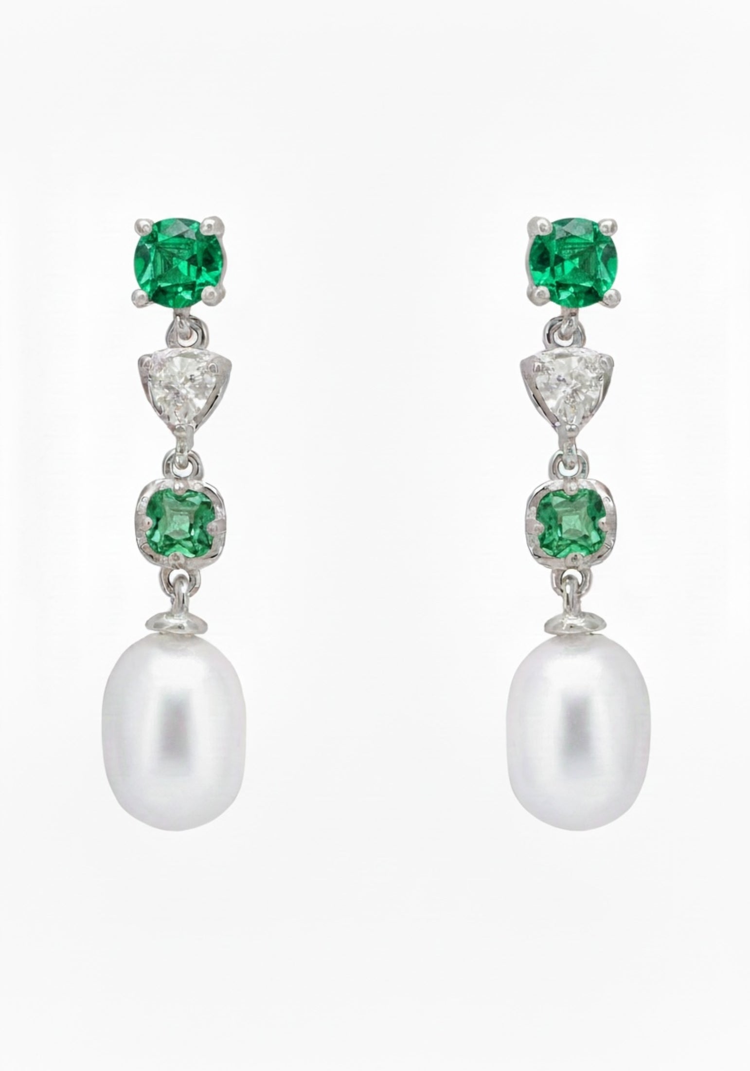 Pearl Whisper Drop Earrings Emerald Silver