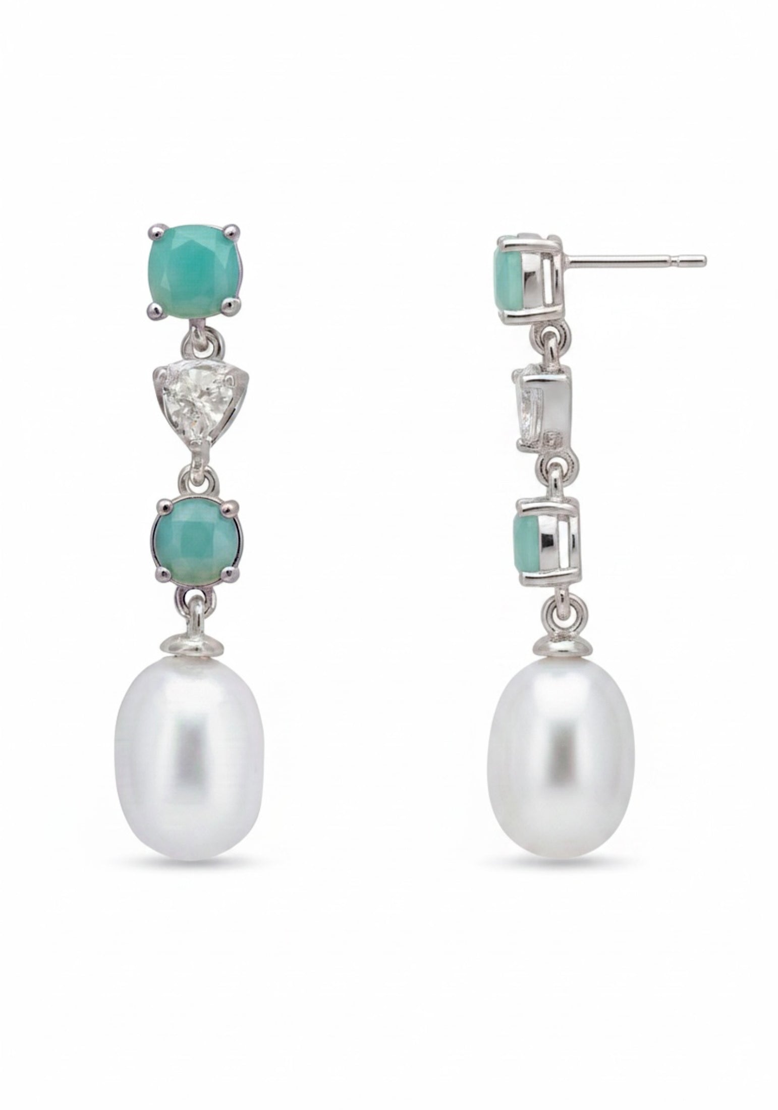 Pearl Whisper Drop Earrings Paraiba Tourmaline Silver