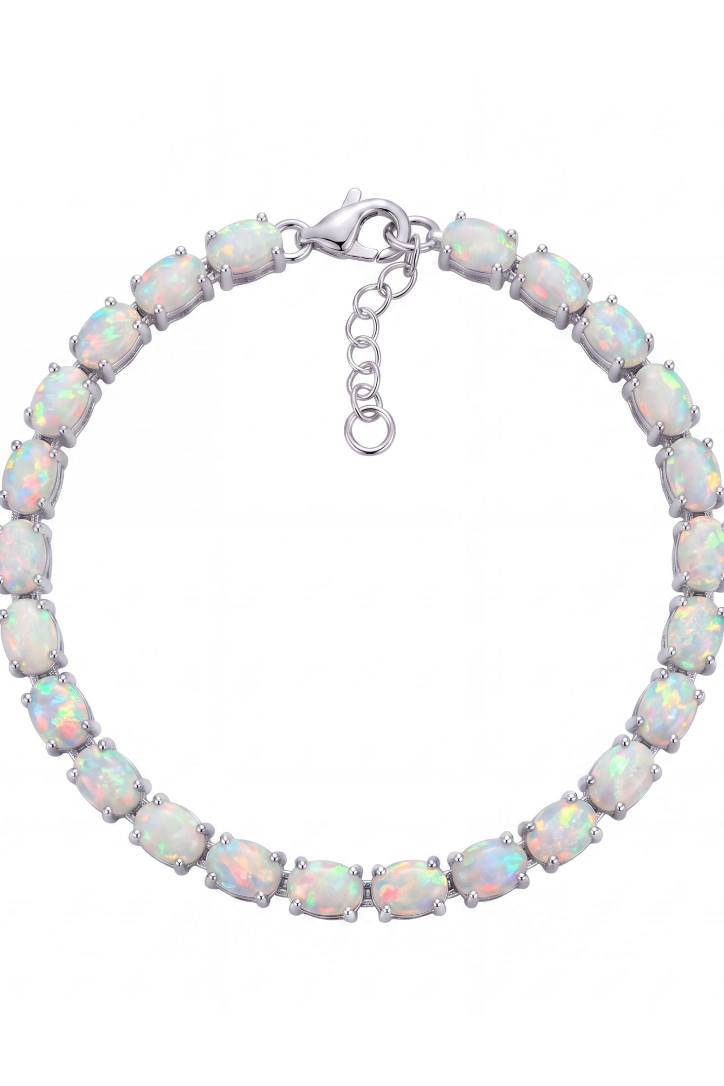 Opal bracelet with silver clasp on a white background