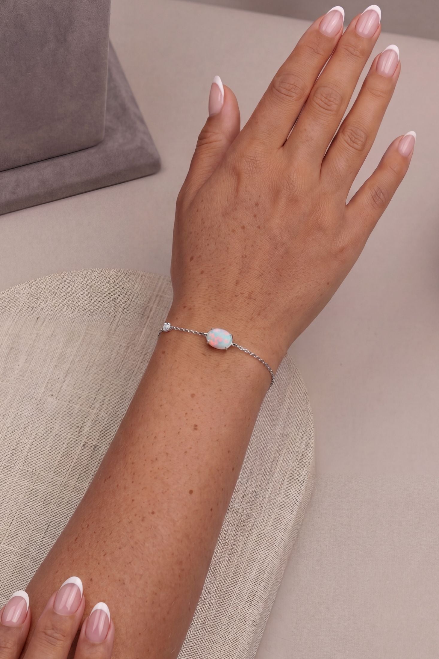 Oval White Opal Bracelet Silver