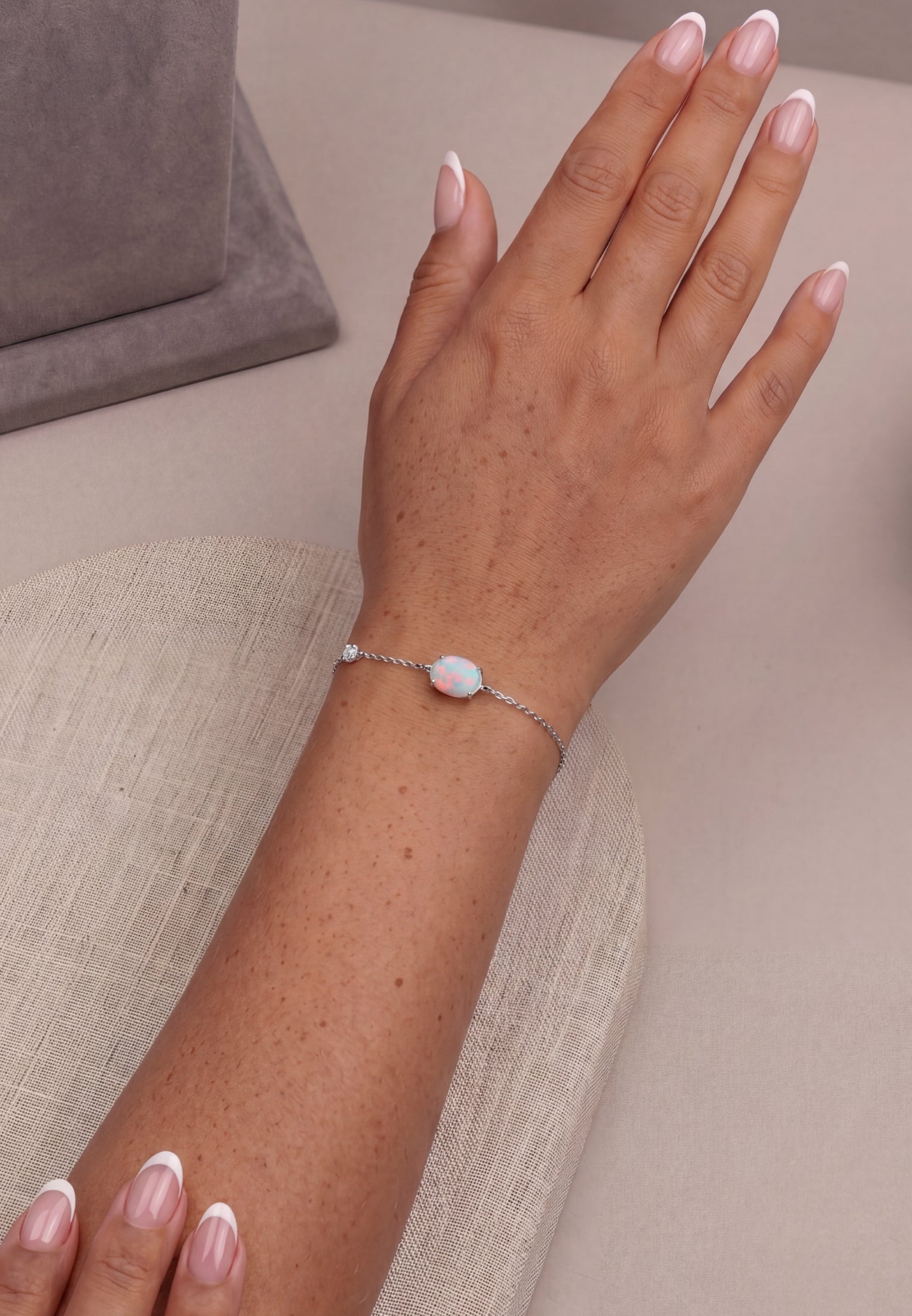 Oval White Opal Bracelet Silver
