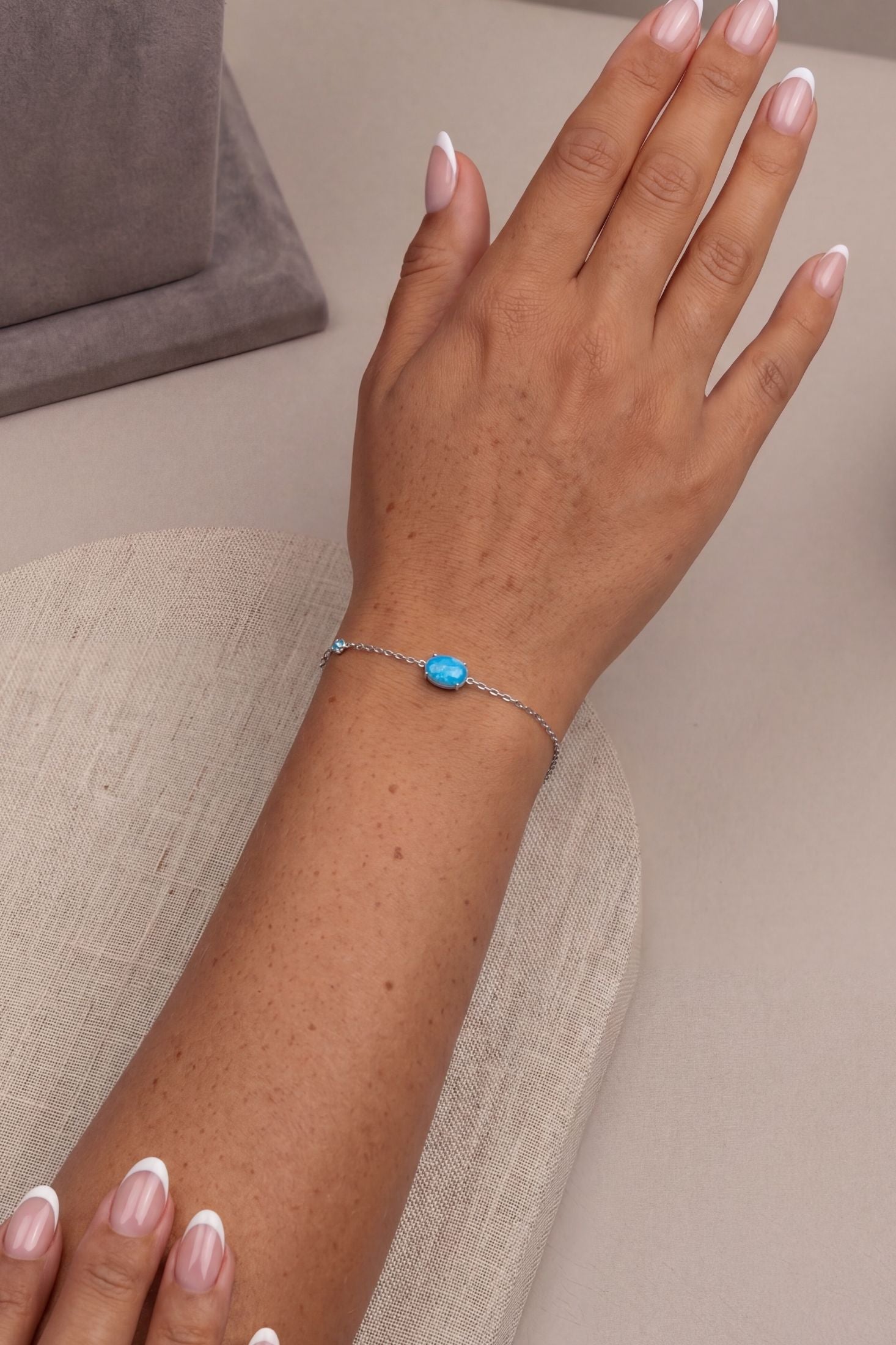 Oval Blue Opal Bracelet Silver