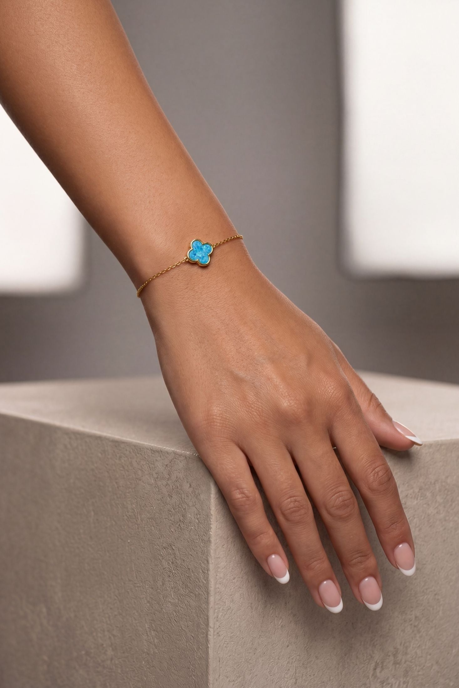 Flower Clover Blue Opal Bracelet Gold