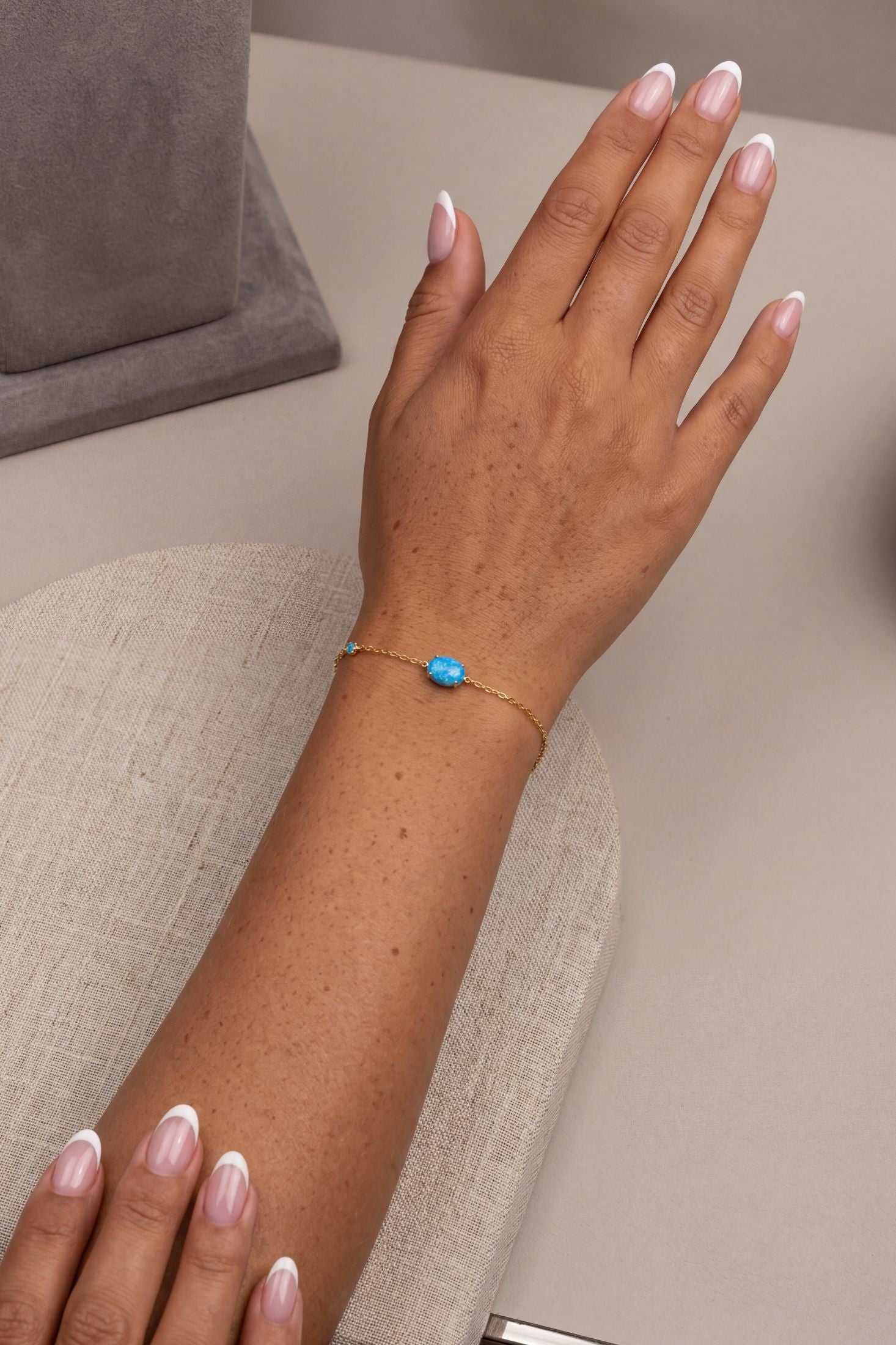 Oval Blue Opal Bracelet Gold