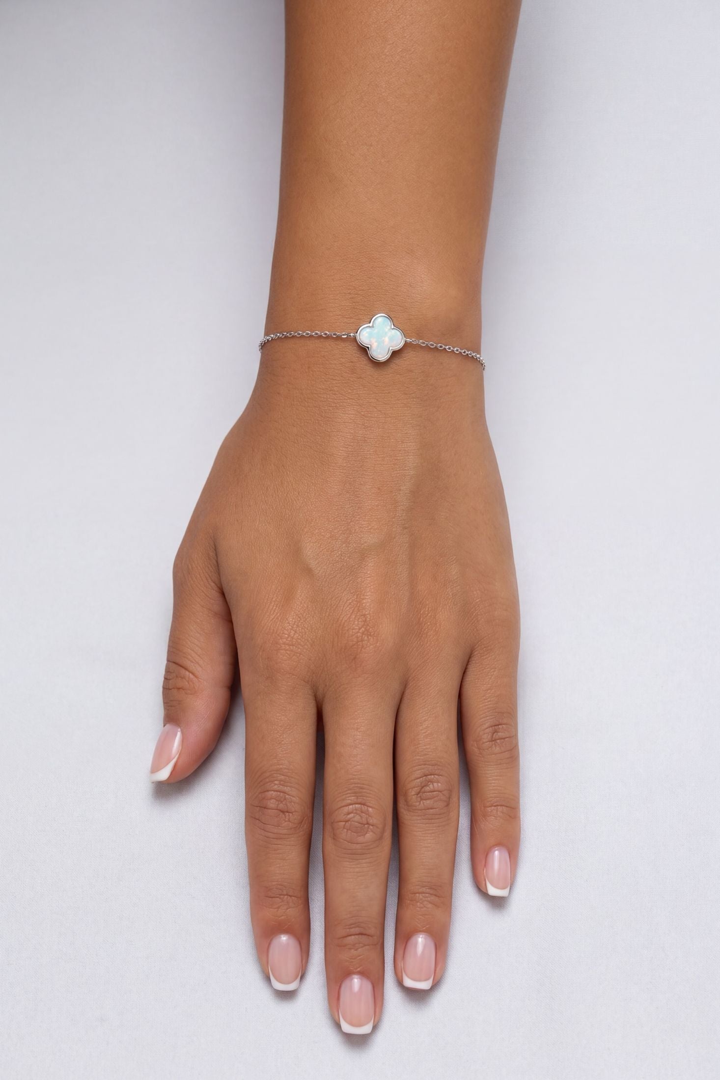 Flower Clover White Opal Bracelet Silver