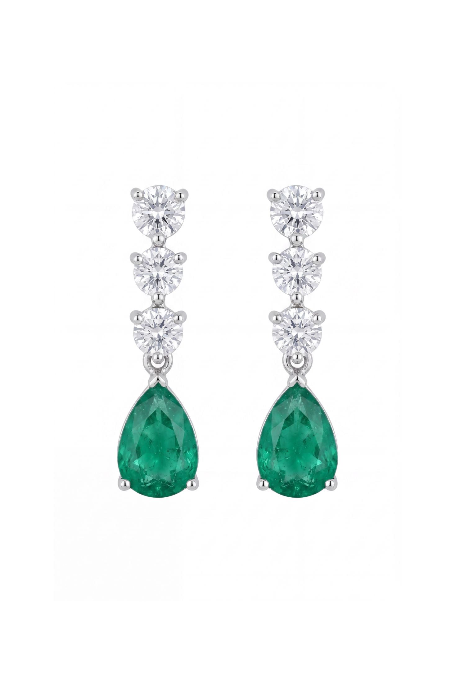 Delphine Colombian Emerald Triple Drop Earrings Silver