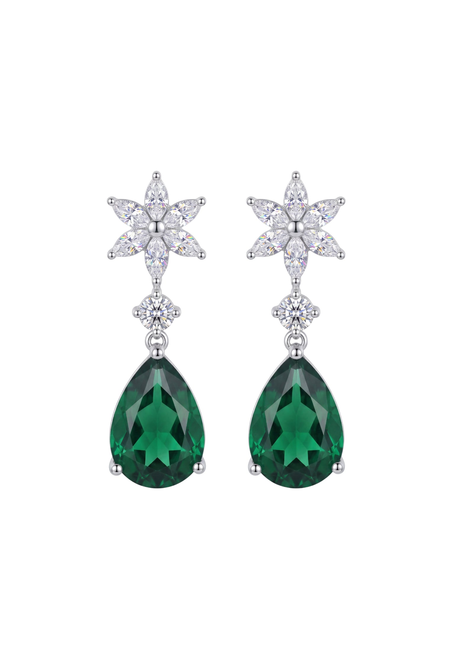 Sunflower Emerald Drop Earrings Silver
