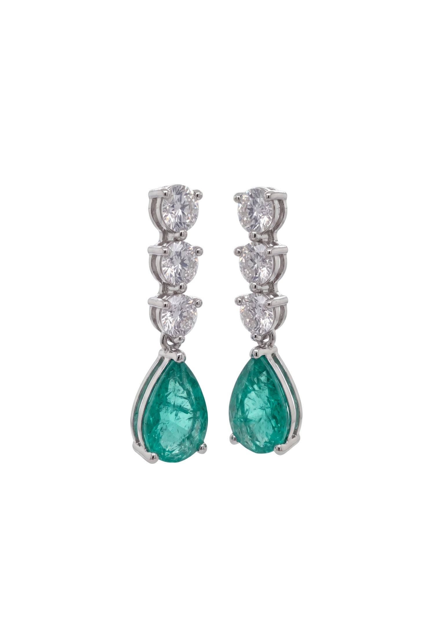 Angled view of Delphine Paraiba Tourmaline Triple Drop Earrings Silver, showing silver finish and the jewellery profile.