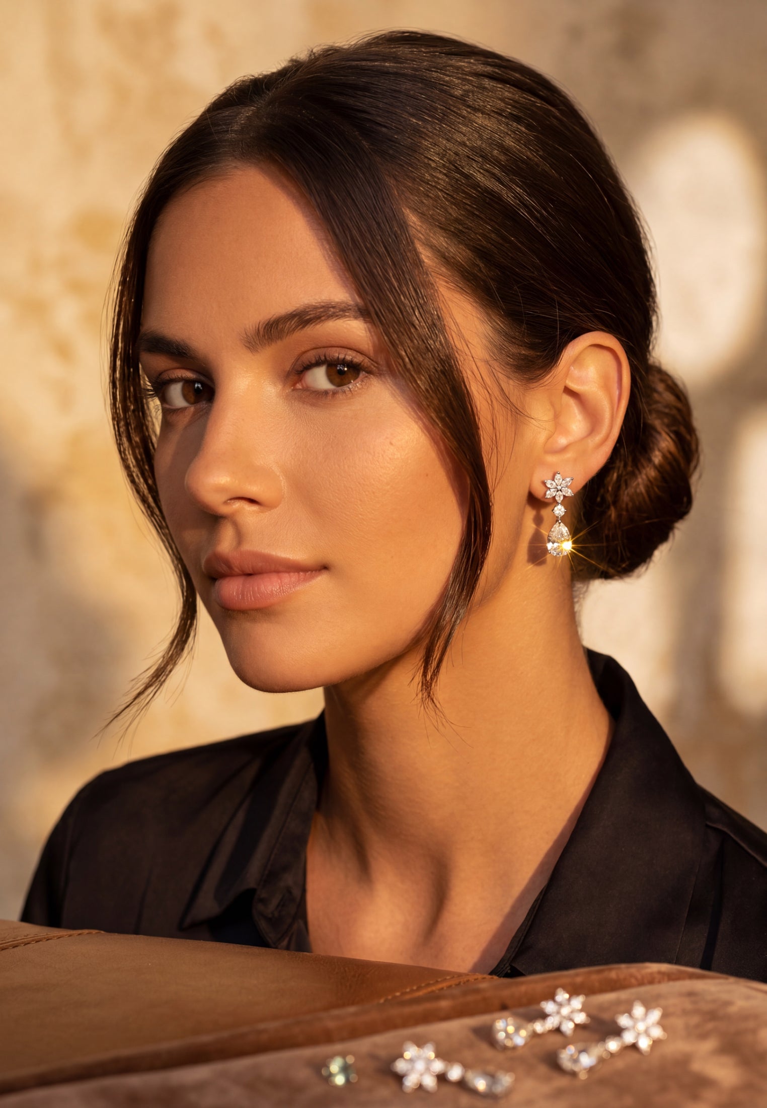 Sunflower Moissanite Drop Earrings Silver