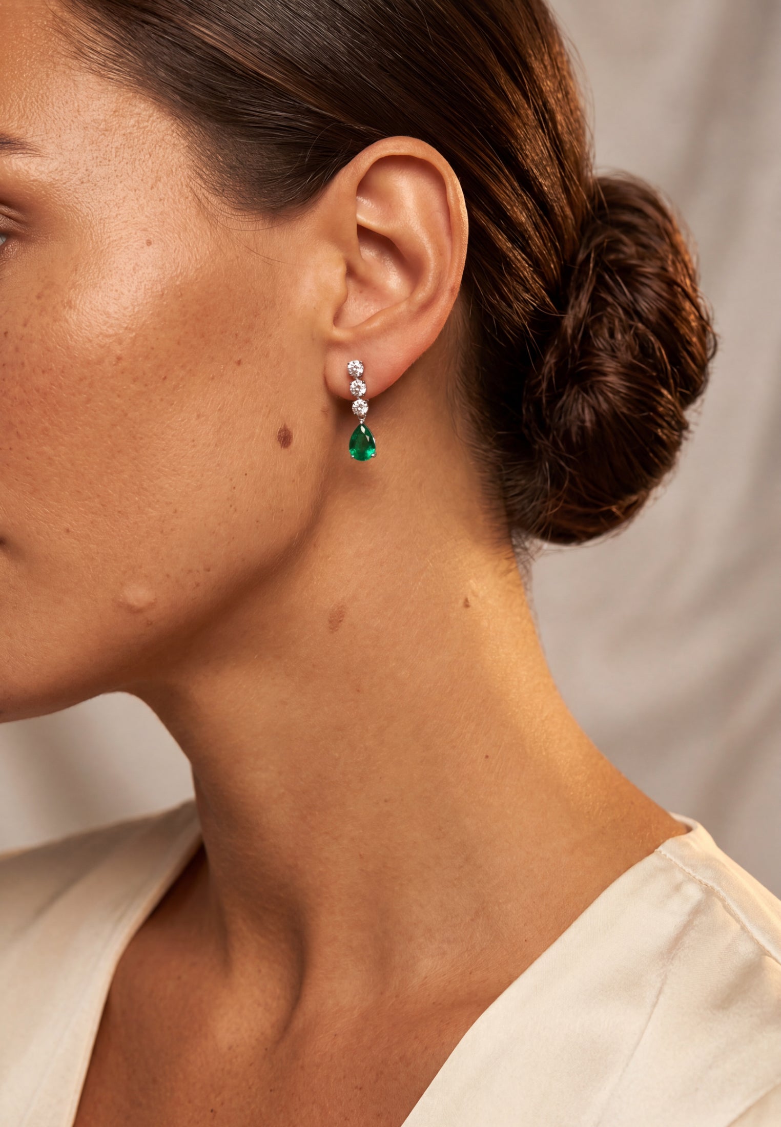 Delphine Colombian Emerald Triple Drop Earrings Silver