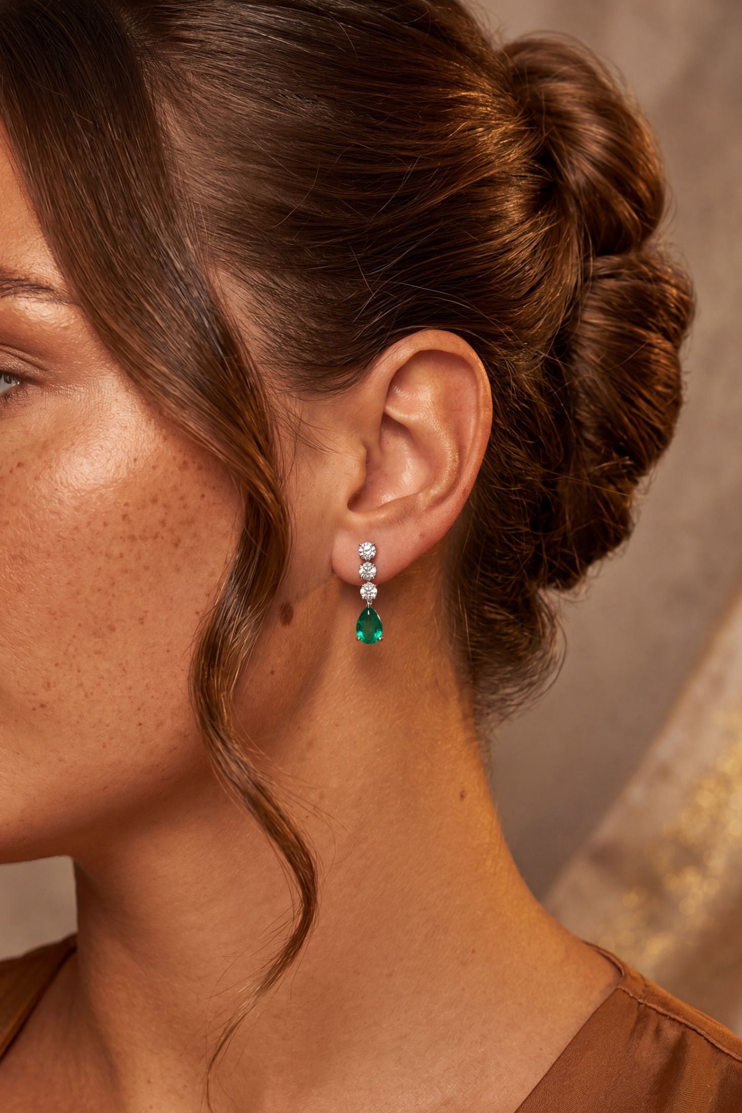 Delphine Colombian Emerald Triple Drop Earrings Silver