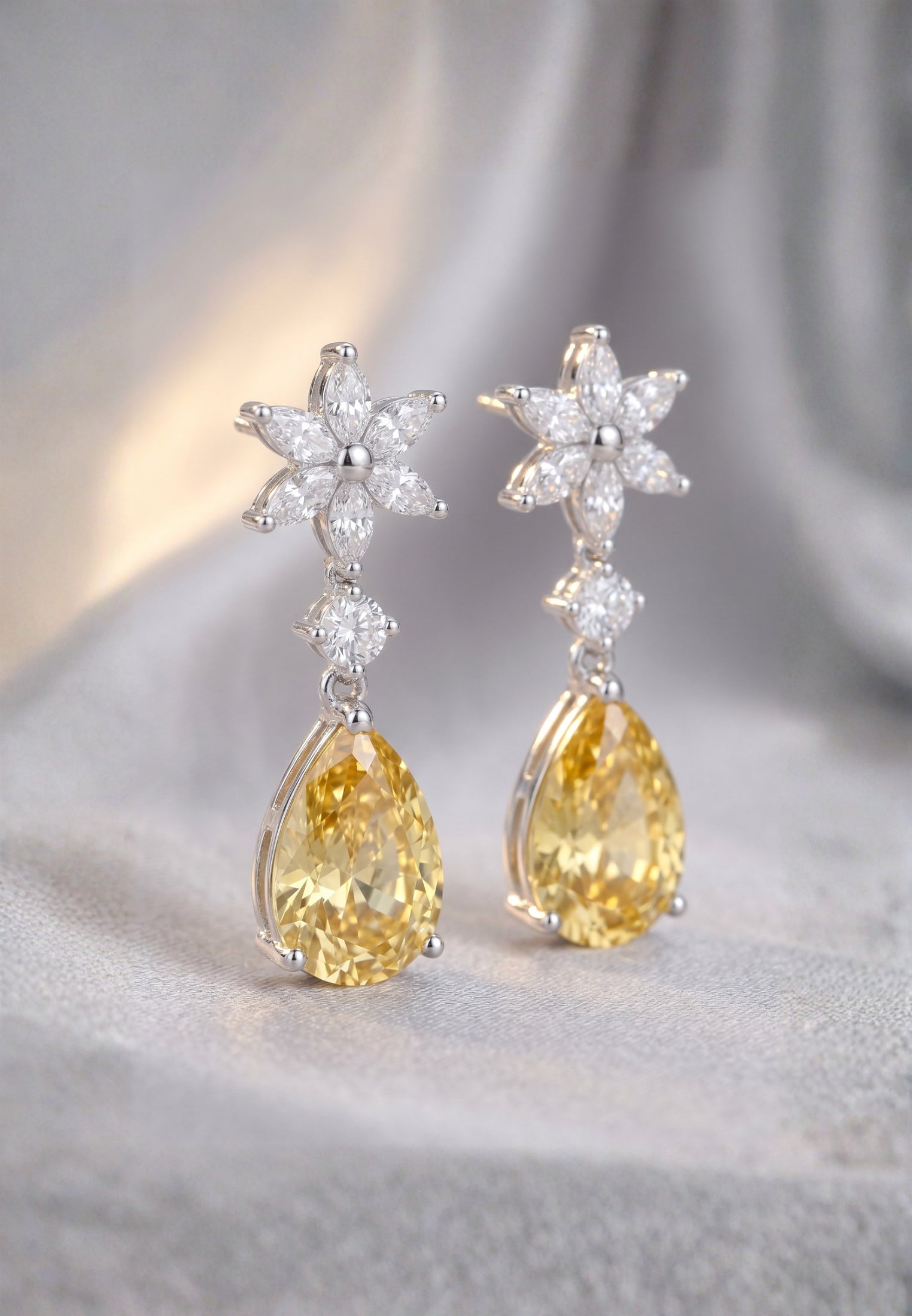 Sunflower Yellow Topaz Drop Earrings Silver