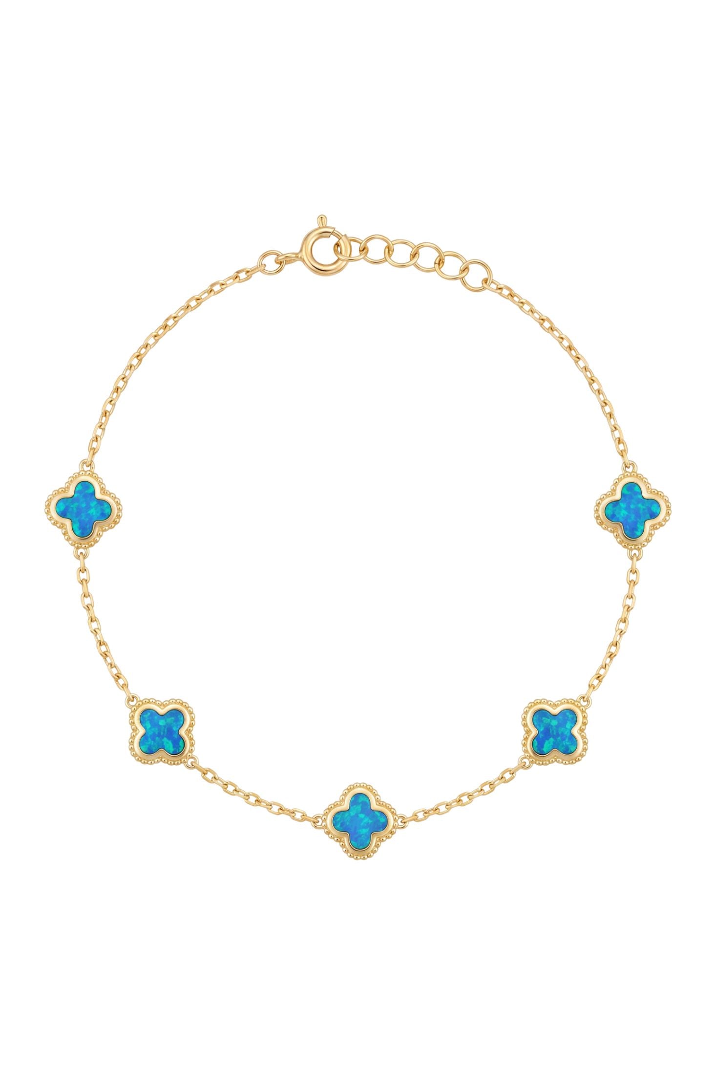 Clover Flowers Bracelet Blue Opal Gold