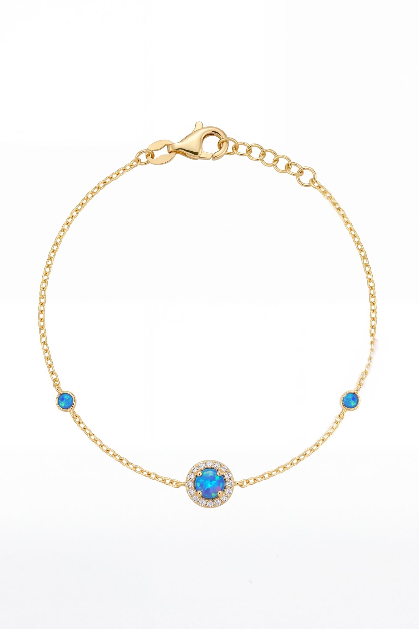 Round Blue Opal Bracelet Gold CZ
