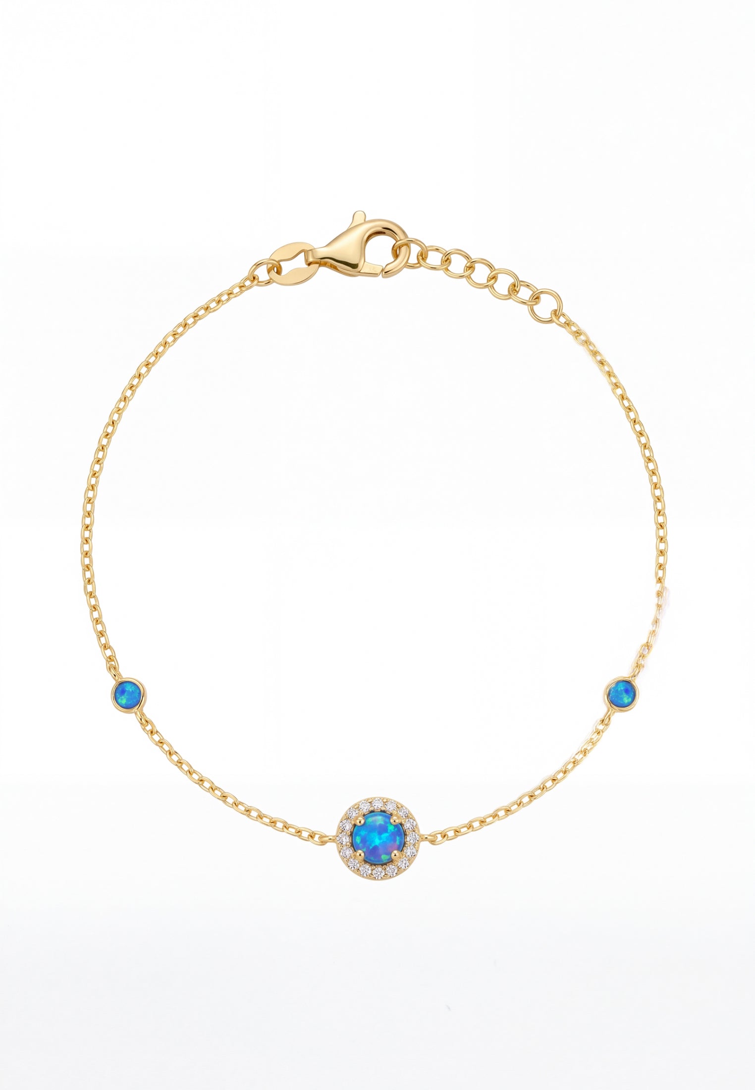 Round Blue Opal Bracelet Gold CZ