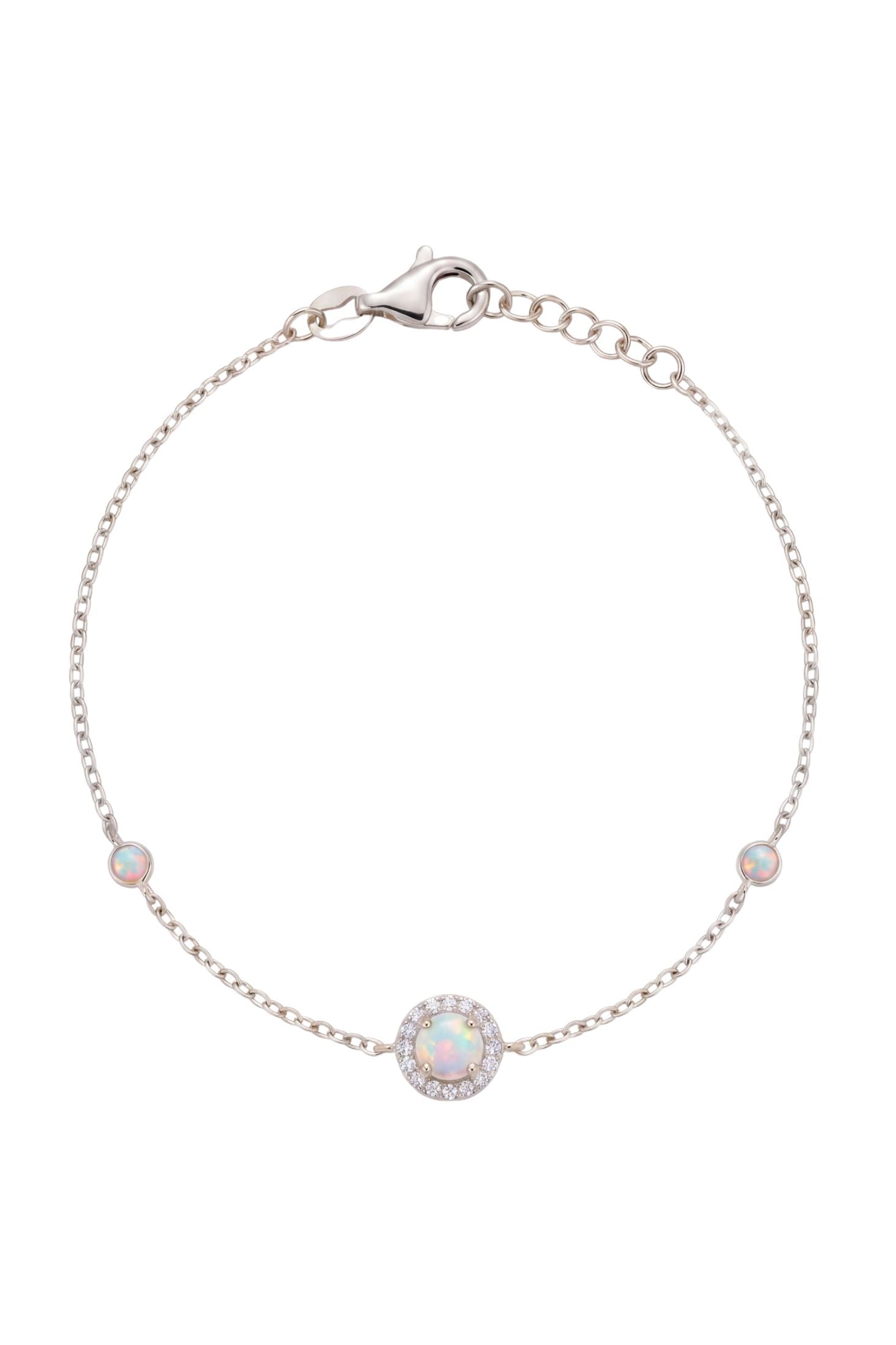 Round White Opal Bracelet Silver CZ