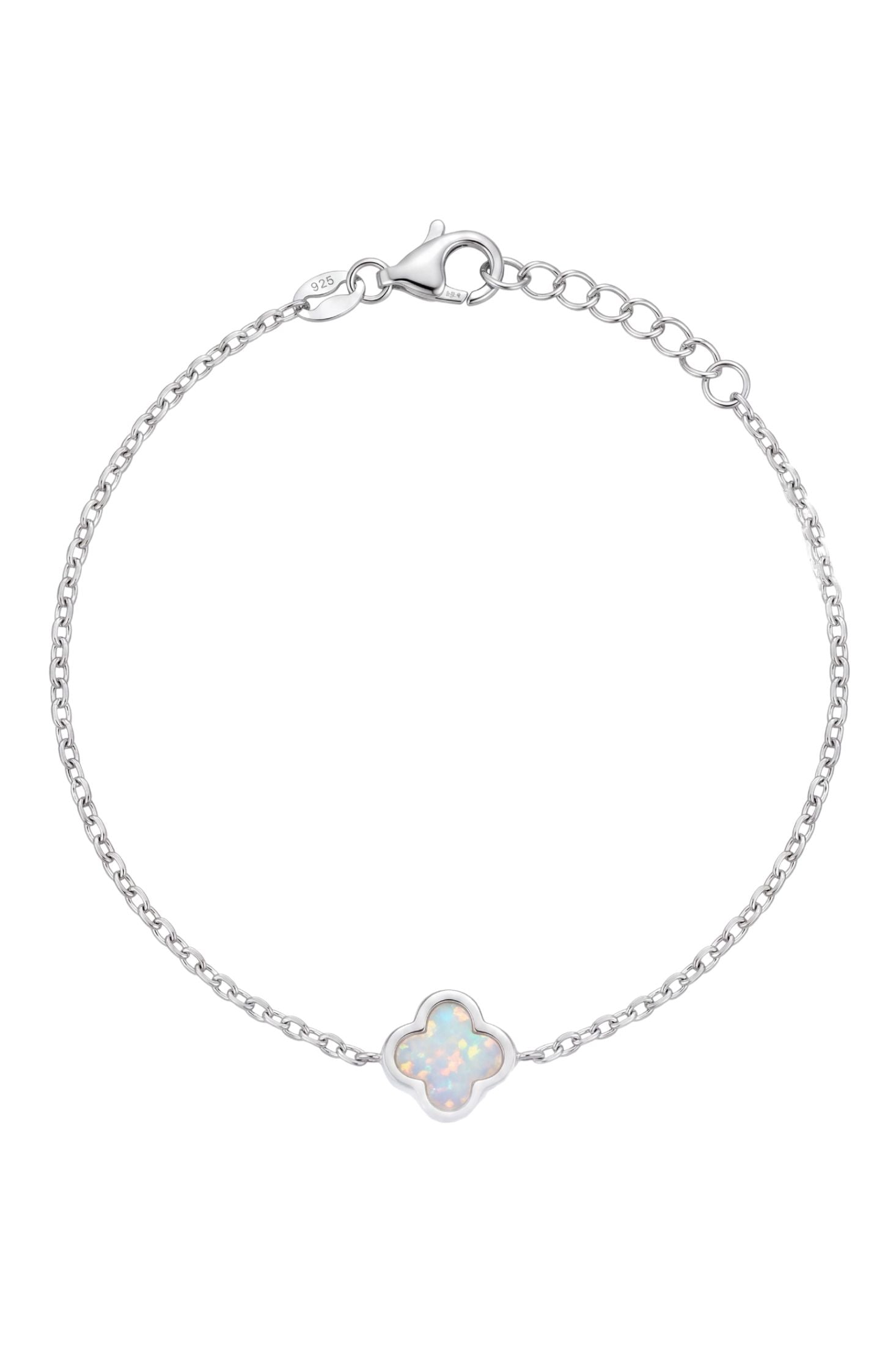 Flower Clover White Opal Bracelet Silver