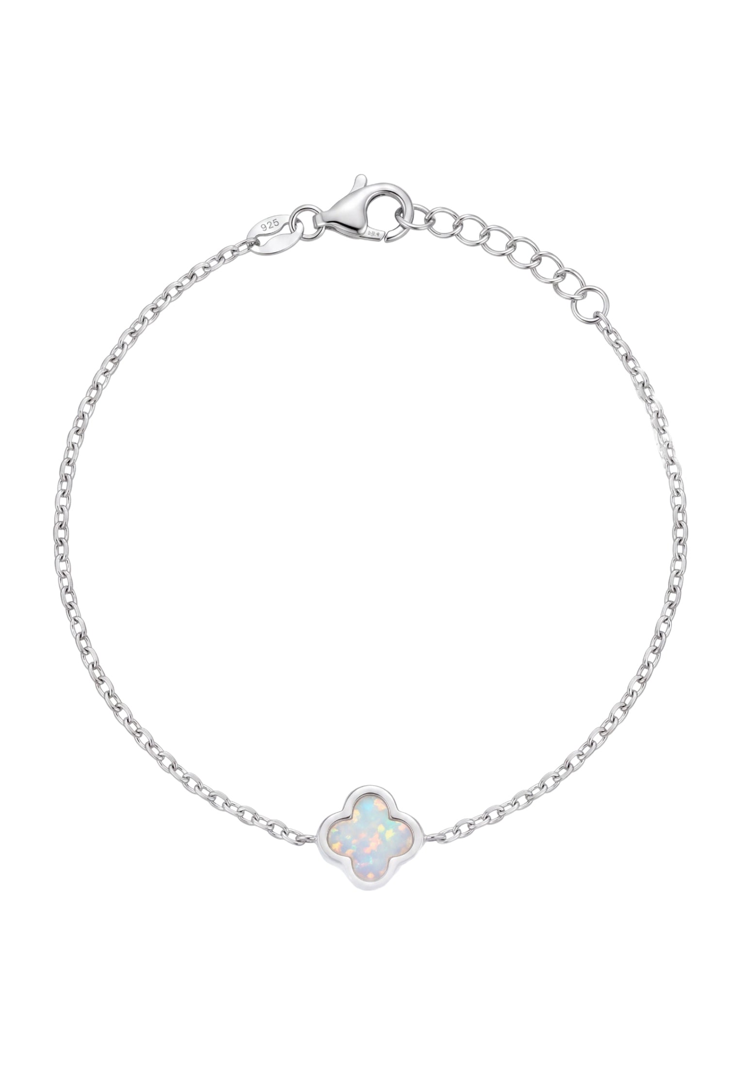 Flower Clover White Opal Bracelet Silver