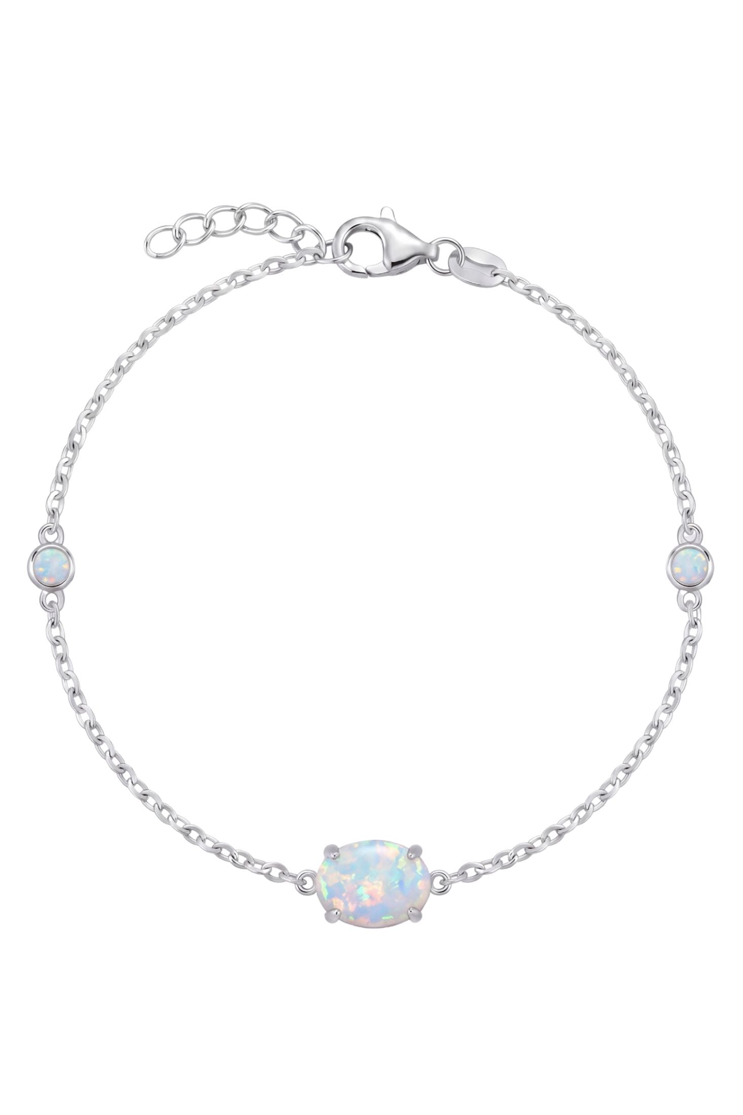 Oval White Opal Bracelet Silver