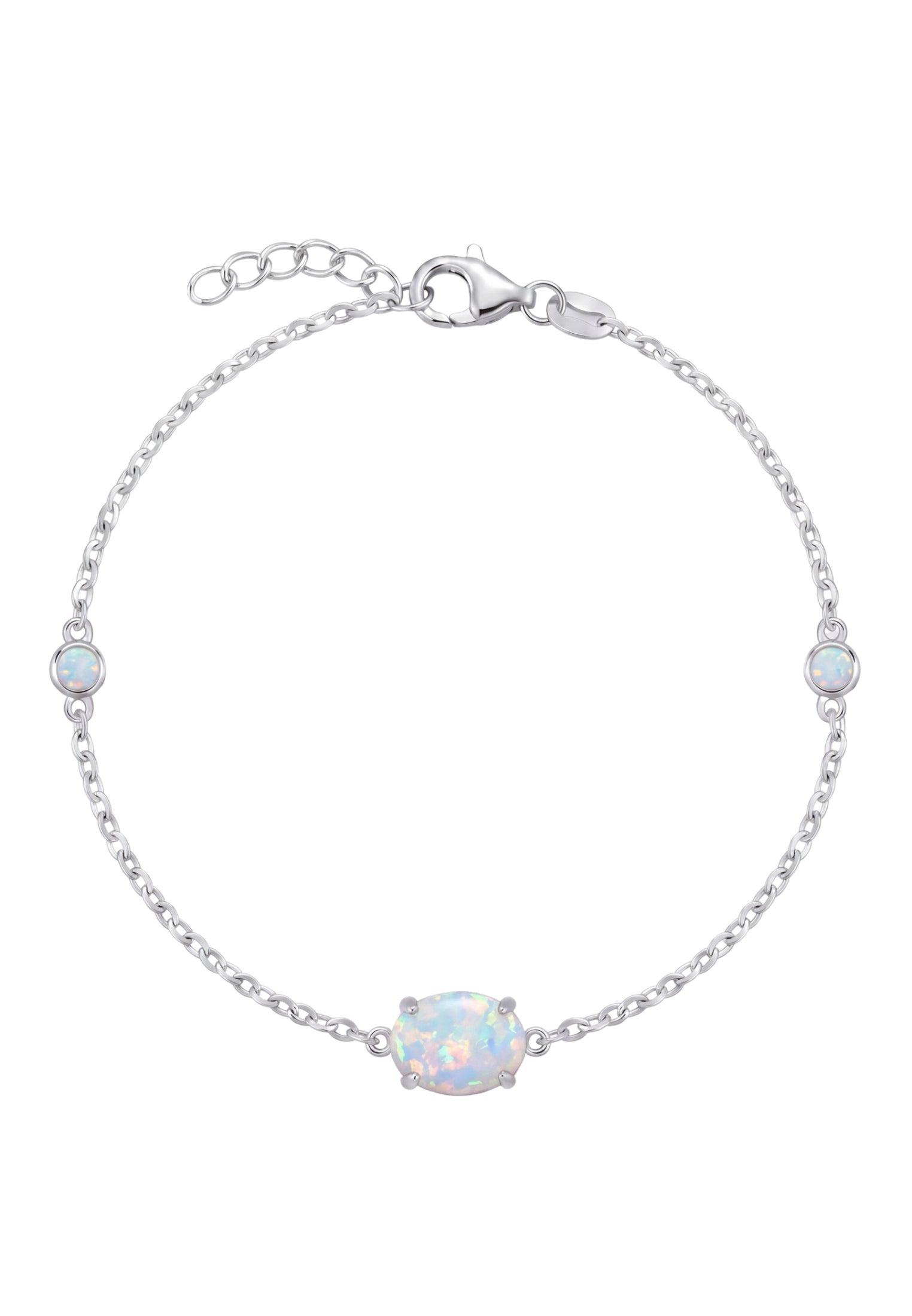 Oval White Opal Bracelet Silver