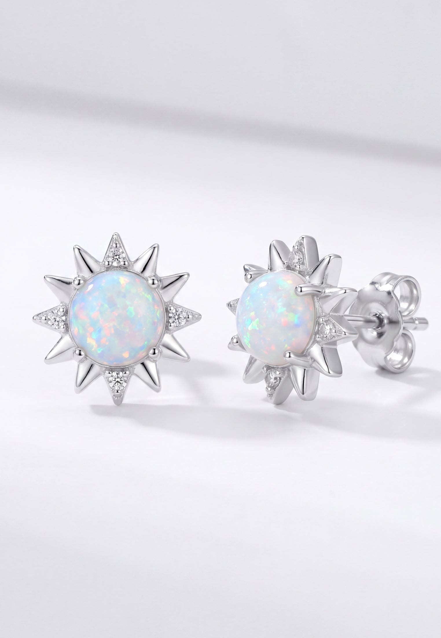 Sunflower White Opal Stud Earrings Silver