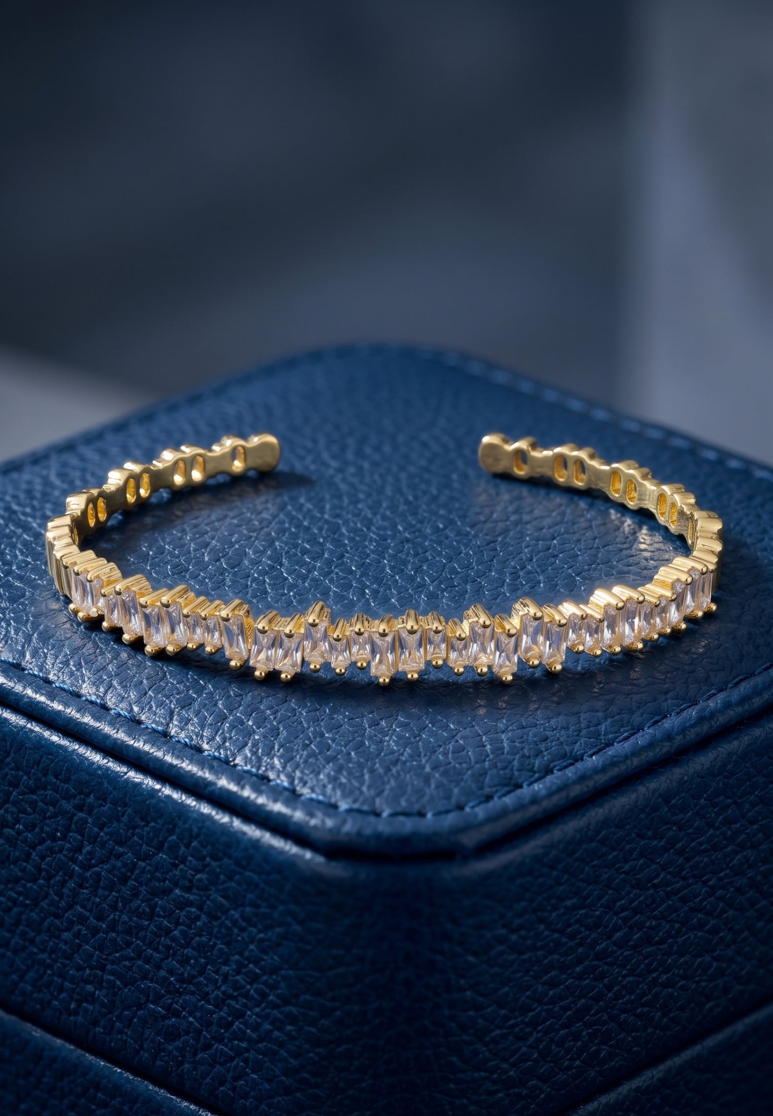 Baguette Ice Cuff Bangle Gold White