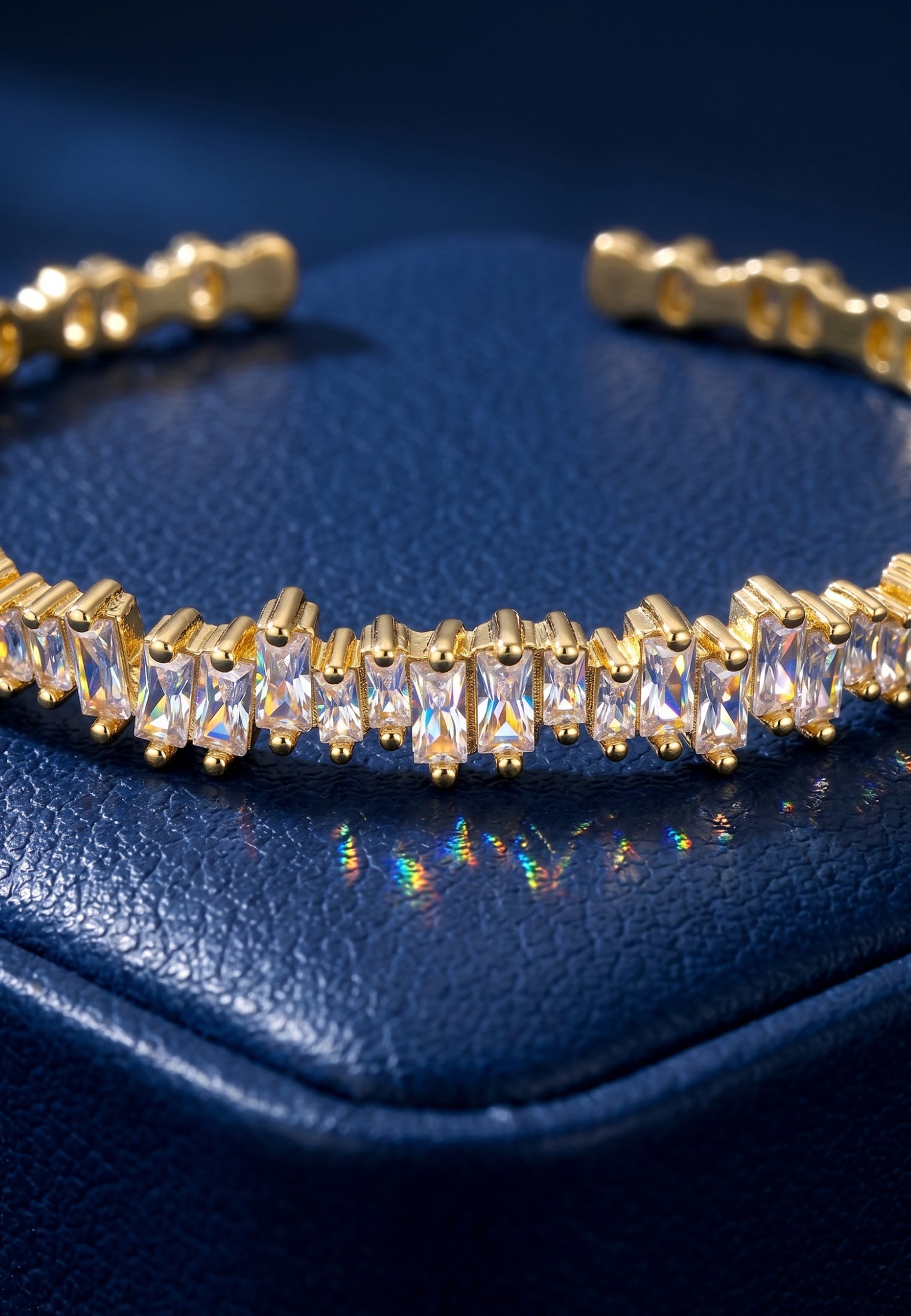 Baguette Ice Cuff Bangle Gold White
