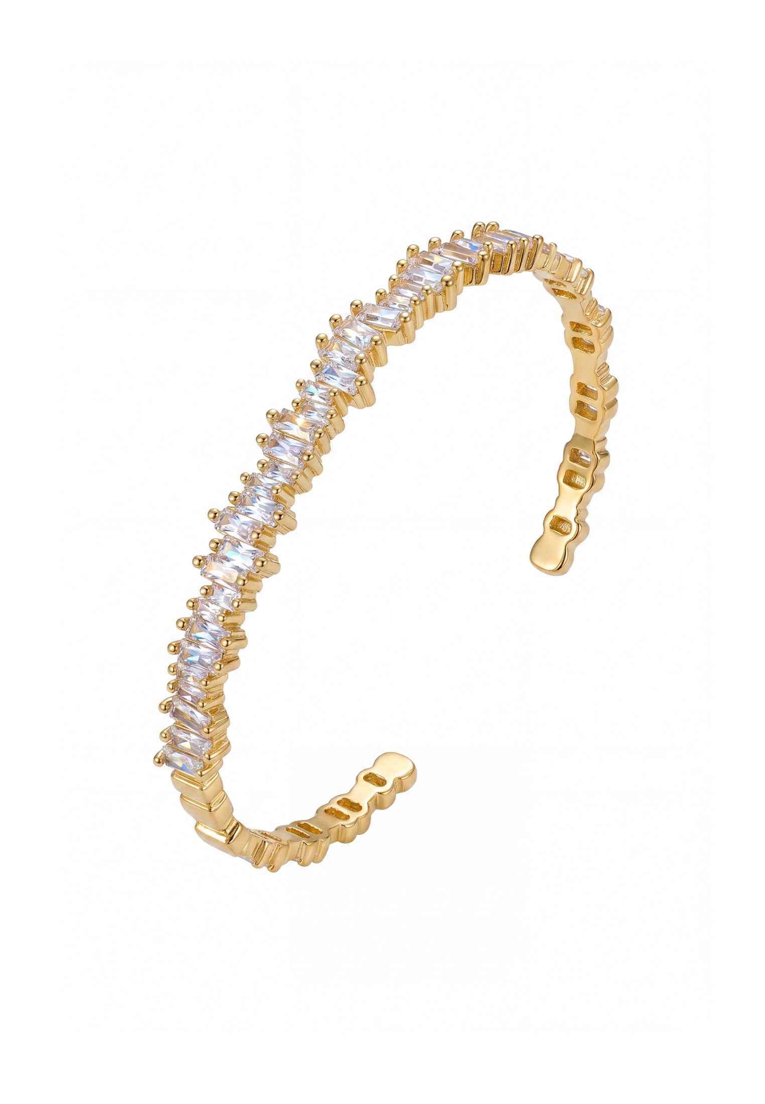 Baguette Ice Cuff Bangle Gold White
