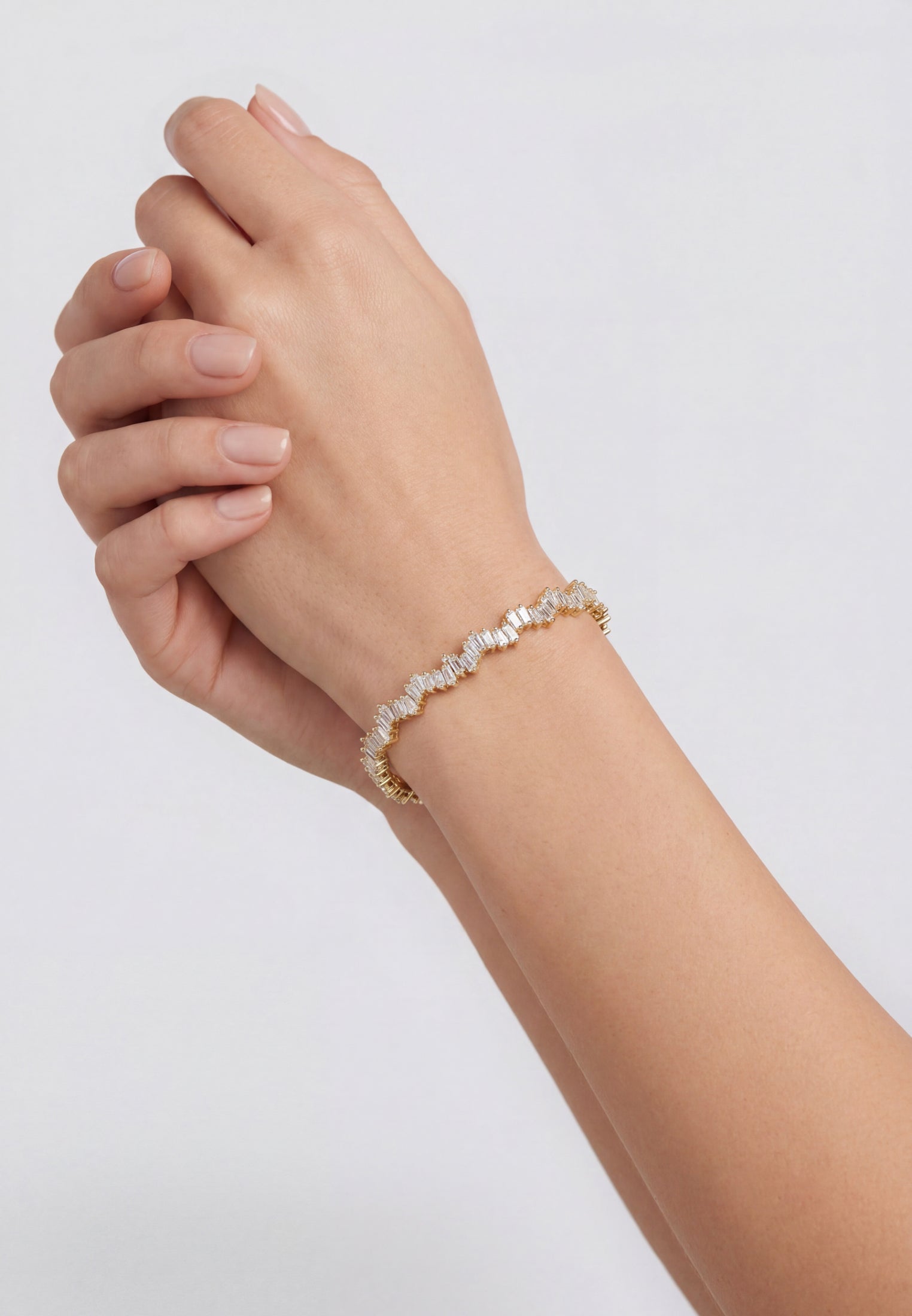 Baguette Ice Cuff Bangle Gold White